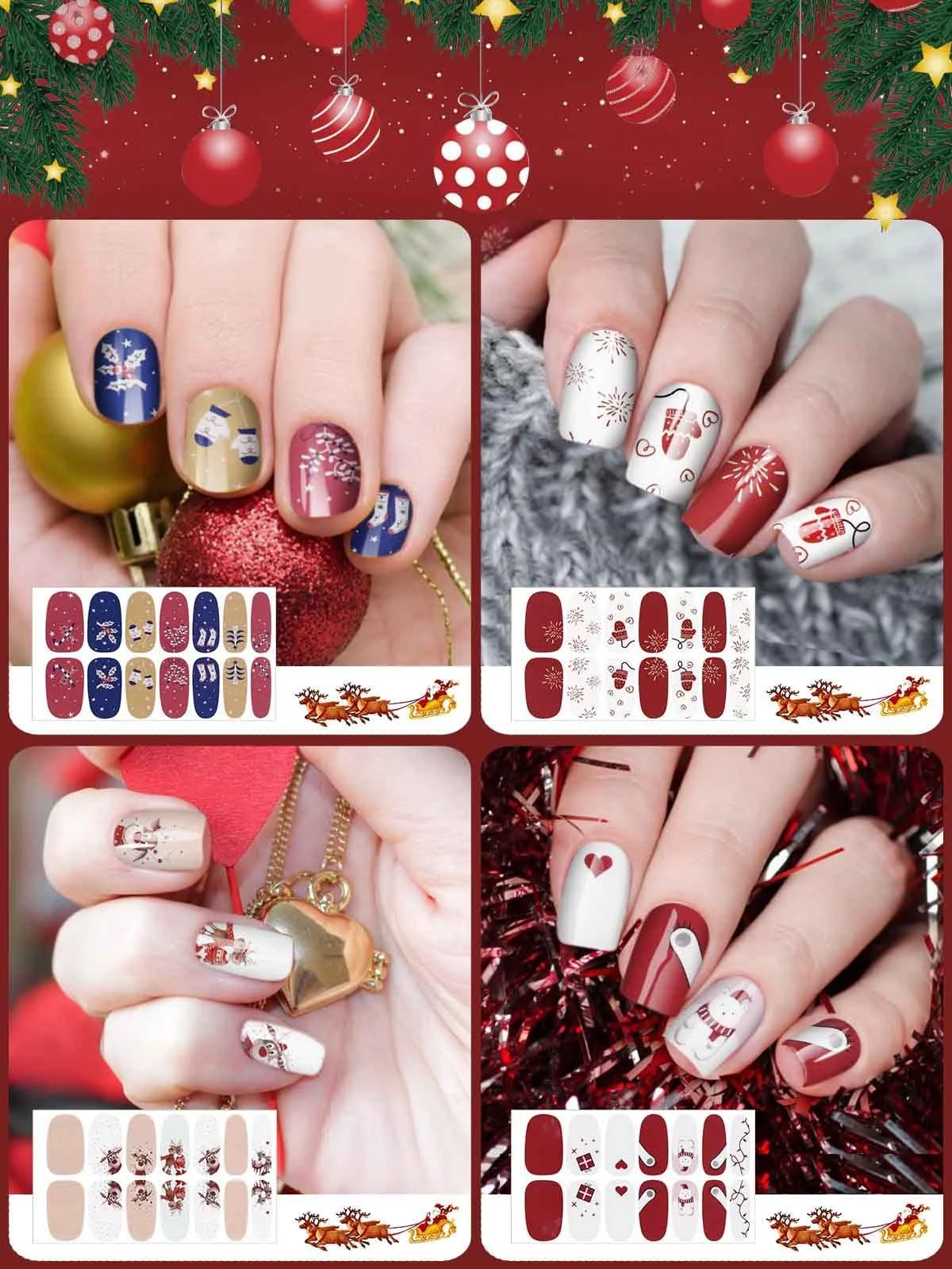 Наклейки для нігтів EBANKU Christmas 14 аркушів з пилкою (A) Самоклеючі, фото №4