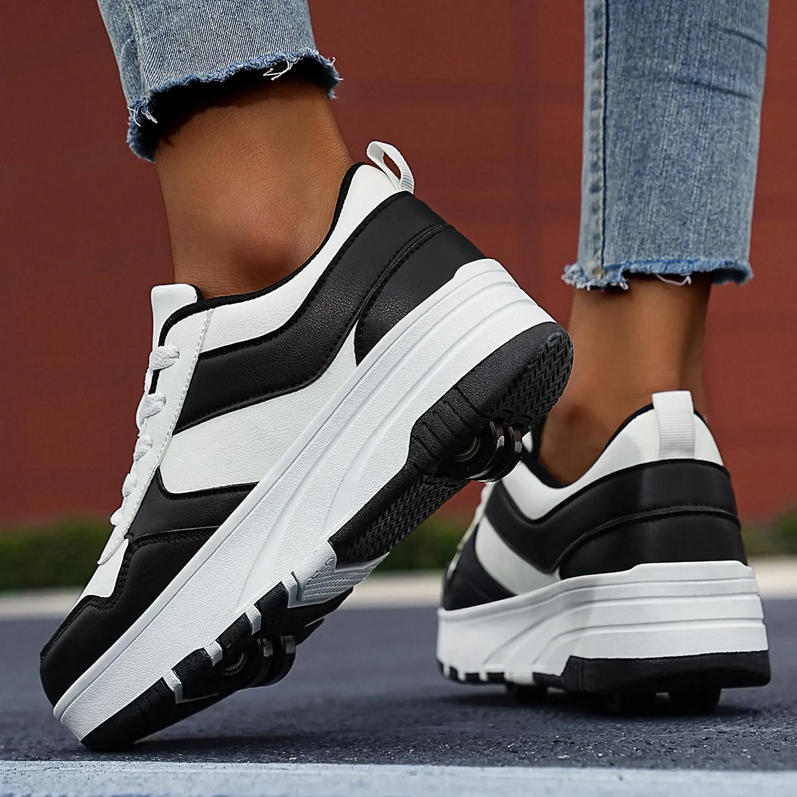 Дитячі роликові кросівки з колесами для хлопчиків та дівчаток, спортивне взуття для вулиці з 4 знімними колесами, фото №3