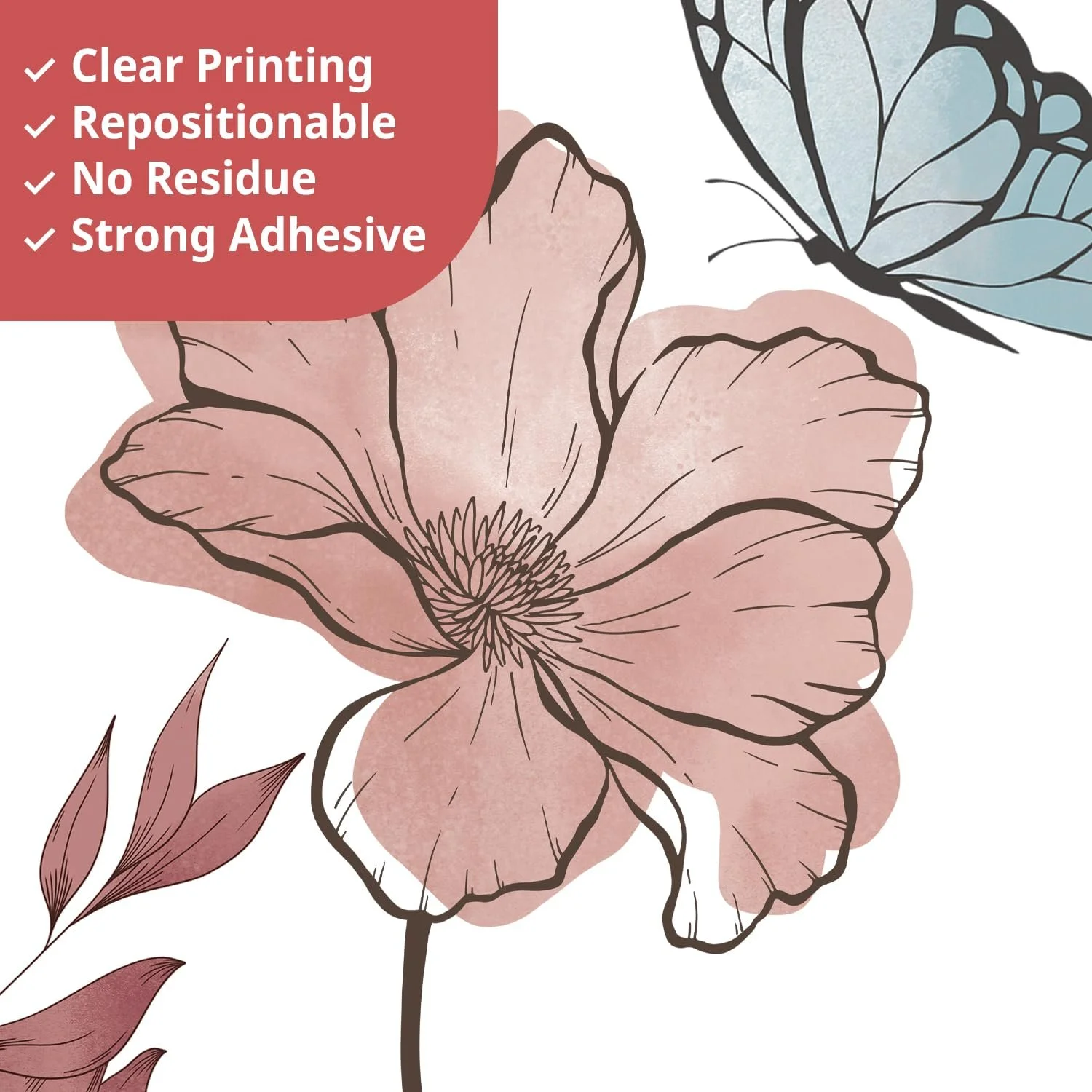 Наклейка на стену DECOWALL SG2-2420 Полевые цветы Бохо Разноцветная Розовая, фото №4