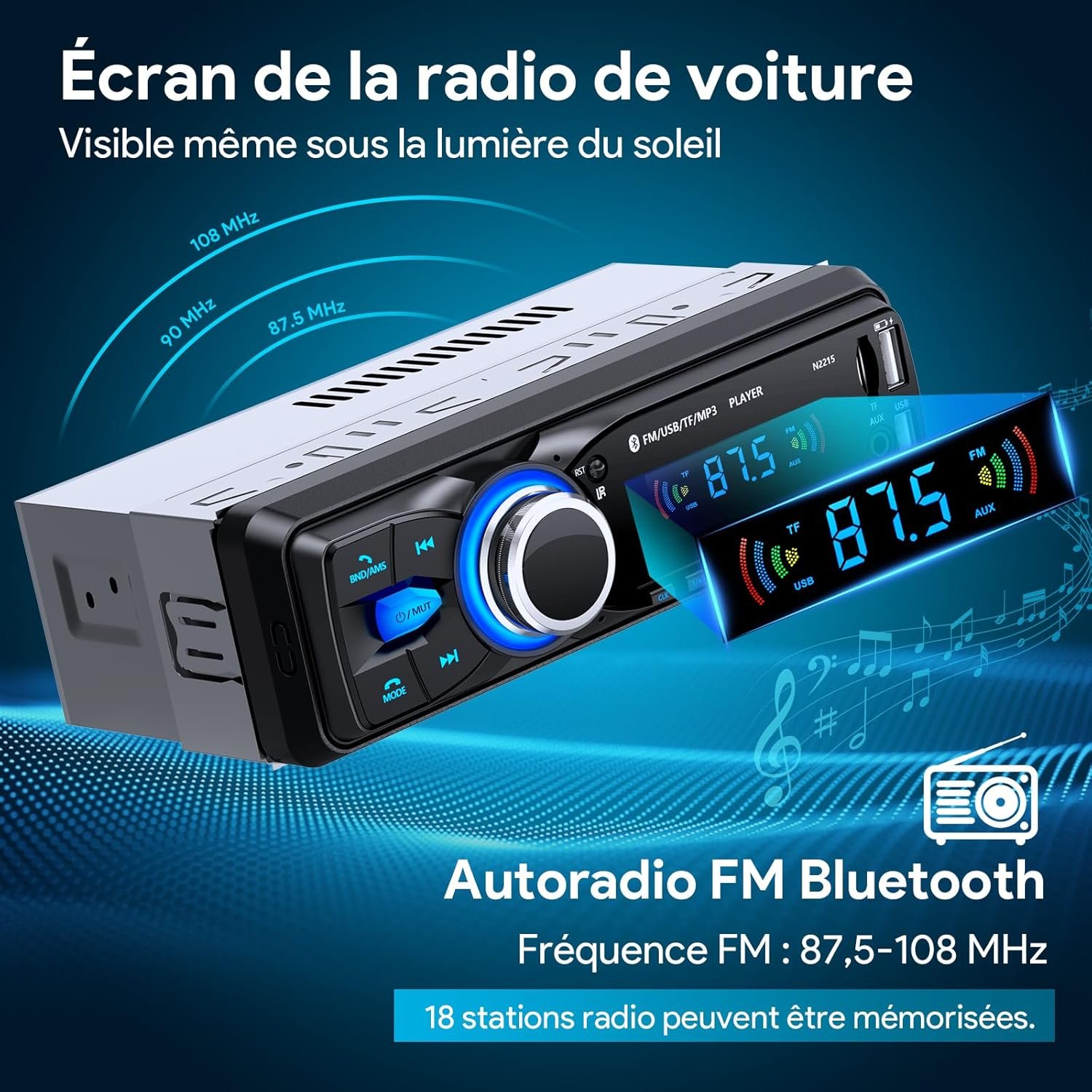 Автомагнітола Chismos N2215 / Bluetooth / FM / AM / USB / AUX / SD & TF Port, фото №5