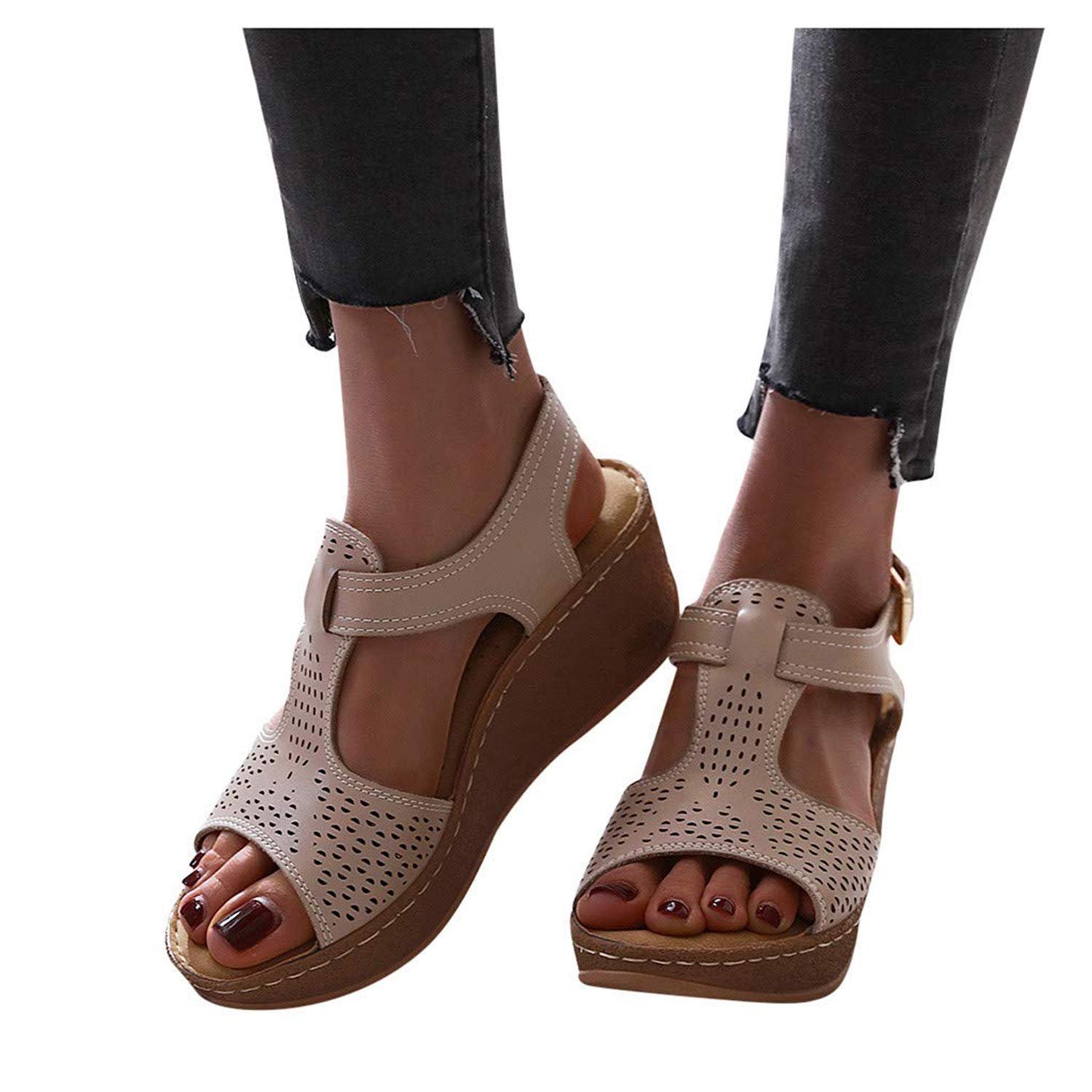 Босоніжки на танкетці жіночі з відкритим носком і Т-подібним ремінцем, сірі, фото №4 Босоніжки на танкетці жіночі з відкритим носком і Т-подібним ремінцем, сірі, фото №4