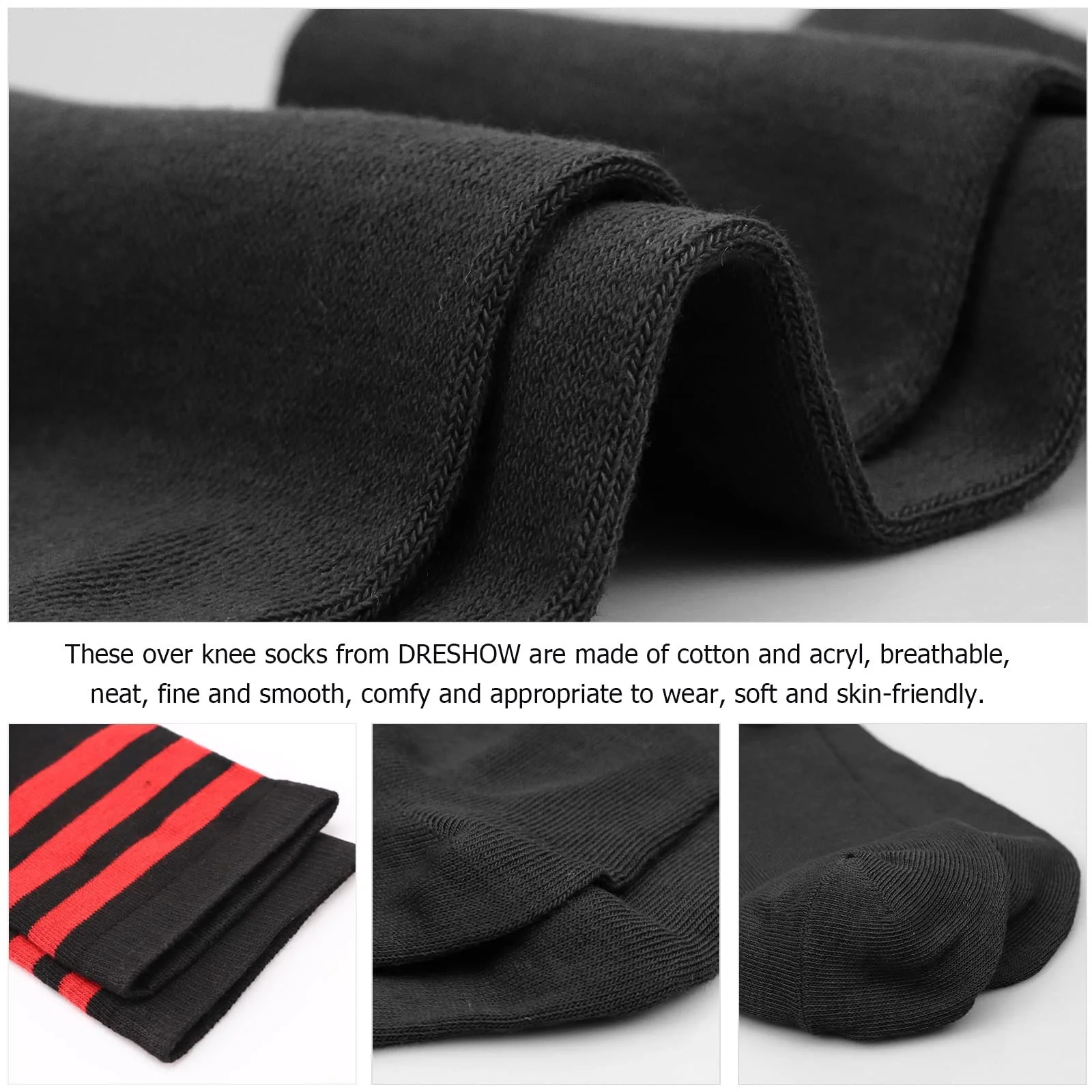 Шкарпетки DRESHOW Жіночі Дуже Довгі Вище Коліна Смугасті, фото №3