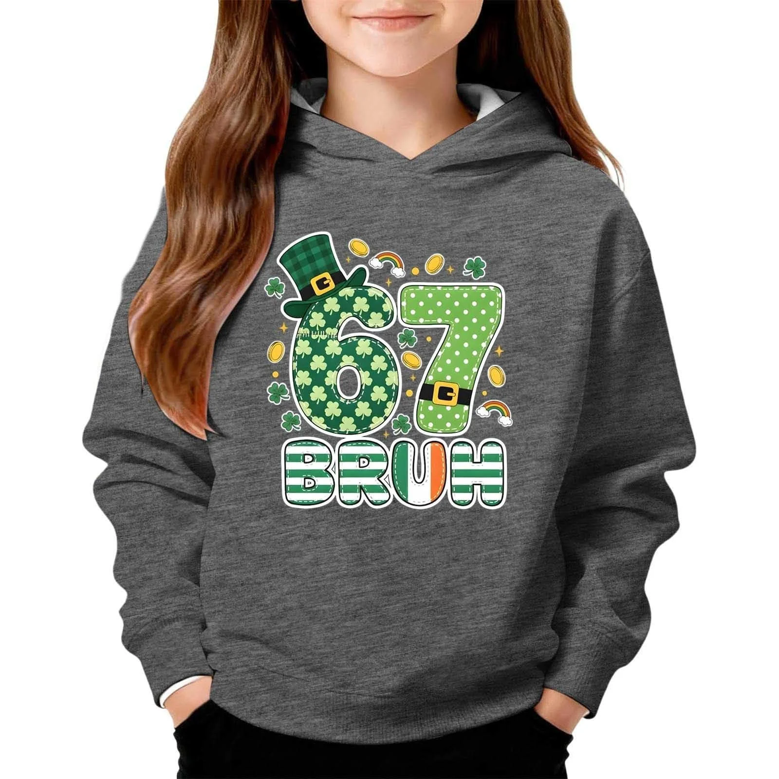 Толстовки Six Seven 67 Meme, с длинным рукавом, с принтом 67, толстовка на День Святого Патрика, повседневная свободная толстовка, преппи, уличная одежда, для мальчиков и девочек, повседневная куртка, фото №1