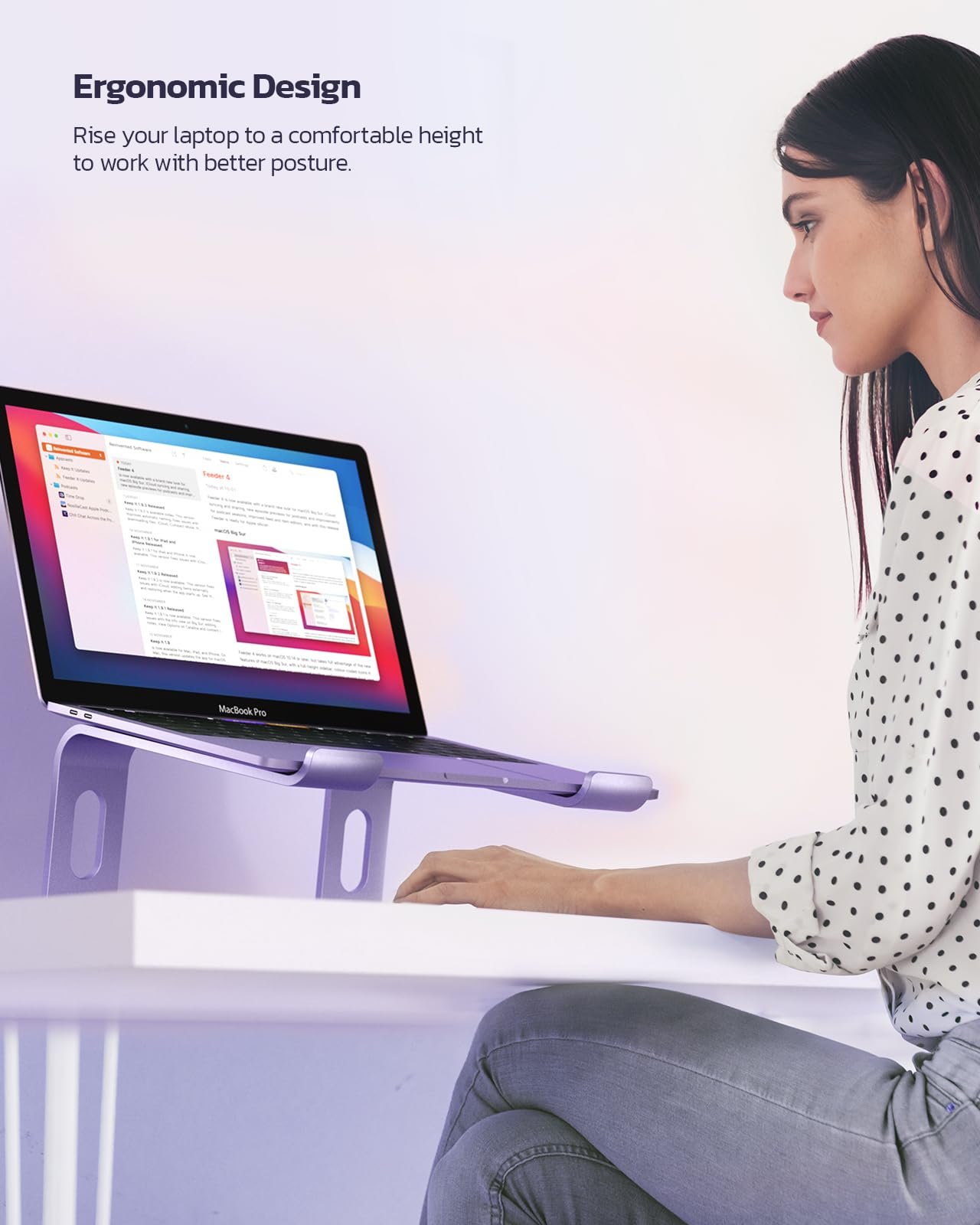 Підставка для ноутбука Nulaxy Ергономічна алюмінієва знімна 10-15.6 дюймів Фіолетовий, фото №6