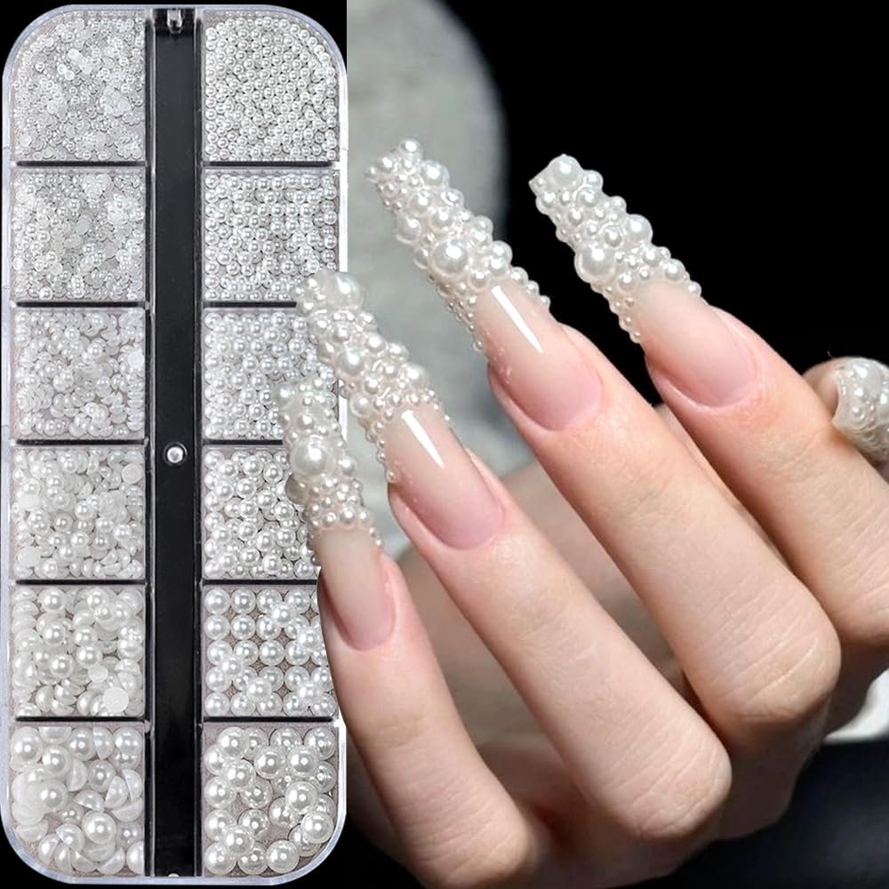 Набор для дизайна ногтей 3D Белые Жемчужины Круглые и Полукруглые Жемчужины, фото №4 Набор для дизайна ногтей 3D Белые Жемчужины Круглые и Полукруглые Жемчужины, фото №4