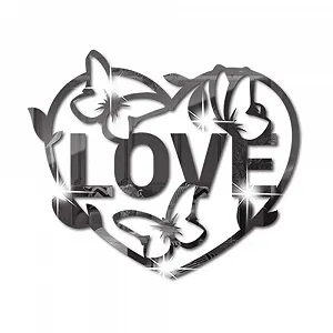 Дзеркальна наклейка на стіну Love Heart Butterfly 3D Вініл Чорний - Фото 1