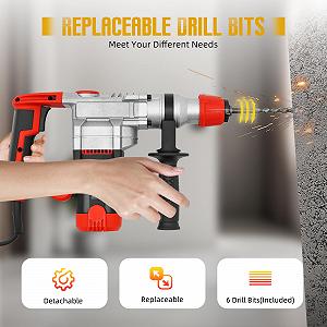 Отбойный молоток HUSPOO 2200 Вт электрический ударный с 4 буровыми насадками пара перчаток для металла, дерева и бетона, 930 об/мин цена на synthetic.ua - Фото 1 Отбойный молоток HUSPOO 2200 Вт электрический ударный с 4 буровыми насадками пара перчаток для металла, дерева и бетона, 930 об/мин synthetic.ua - Фото 1