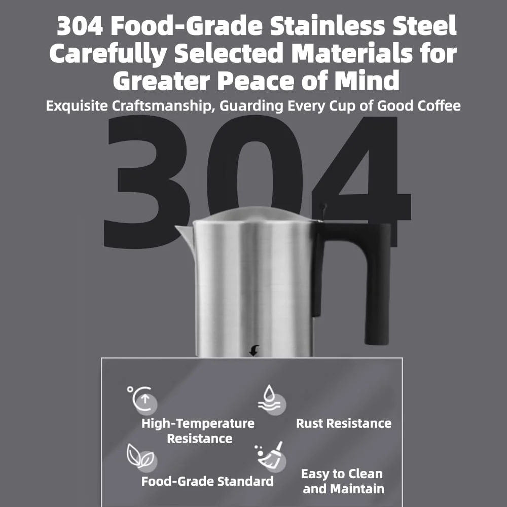 Электрическая гейзерная кофеварка Mocha 3-6 чашек Автоматическая Нержавеющая сталь 304, фото №8