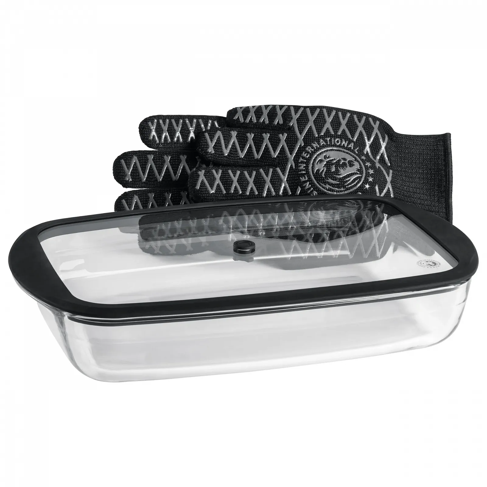 Форма для запекания вакуумная CHEF CUISINE прямоугольная с крышкой и термостойкими перчатками 3.6 л Черная, фото №1