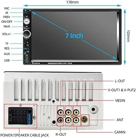 Автомагнітола Podofo / 7" / Сенсорна / Bluetooth / USB / AUX / FM / TF slot / 2DIN, фото №6