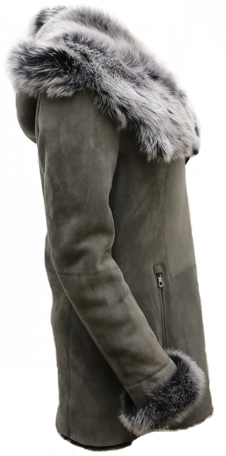 Пальто Infinity Leather Сіра замшева шкіра мериноса з коміром Toscana, фото №5 Пальто Infinity Leather Сіра замшева шкіра мериноса з коміром Toscana, фото №5