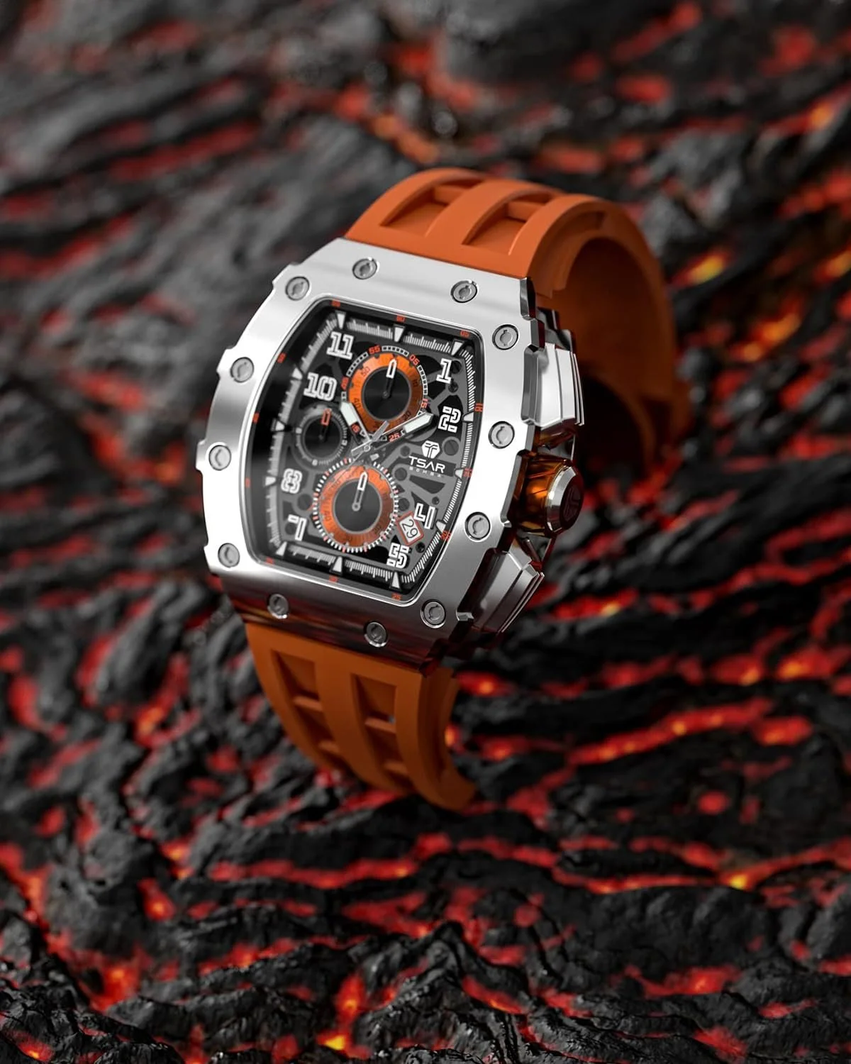 Мужские часы Квадратные Аналоговые TSAR BOMBA 50 м Водонепроницаемые Tonneau Хронограф Спортивный Дизайн Ночные часы с Резиновым Ремешком, фото №6 Мужские часы Квадратные Аналоговые TSAR BOMBA 50 м Водонепроницаемые Tonneau Хронограф Спортивный Дизайн Ночные часы с Резиновым Ремешком, фото №6