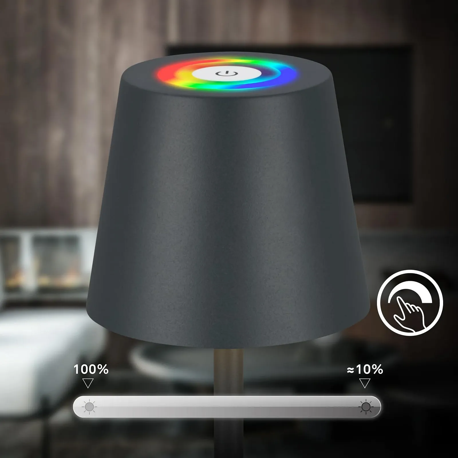 Набор из 3 светодиодных настольных ламп BRILONER RGBW аккумуляторные IP44 с зарядной станцией антрацит, фото №7