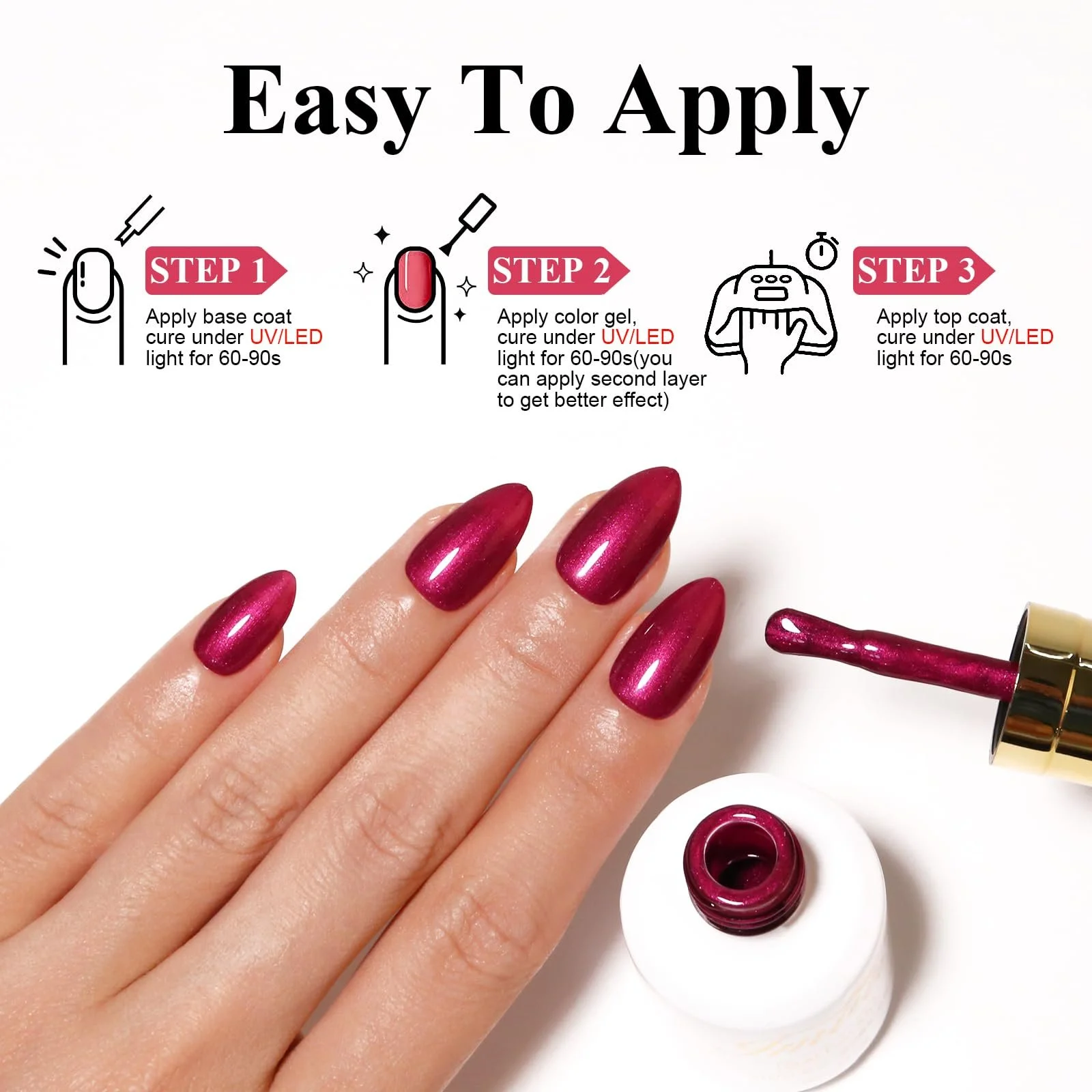 Гель-лак Imtiti Полуперманентный с блестками 15 мл Перламутровый Красный УФ-гель LED для замачивания Французский набор для ногтей DIY, фото №5