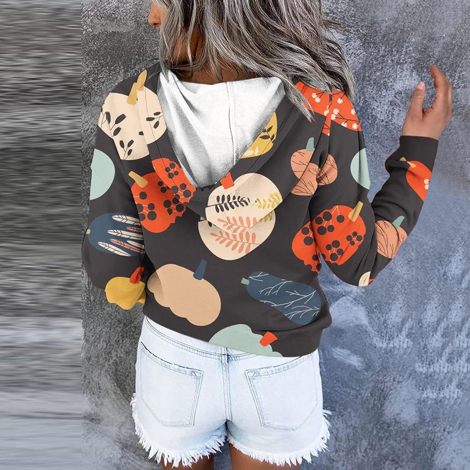 Женская толстовка K\[U+00FC]rbis, длинный рукав, толстовка с капюшоном, Хэллоуин, графический принт тыквы со шнурком, пуловер, топ, блузка, майка, фото №2