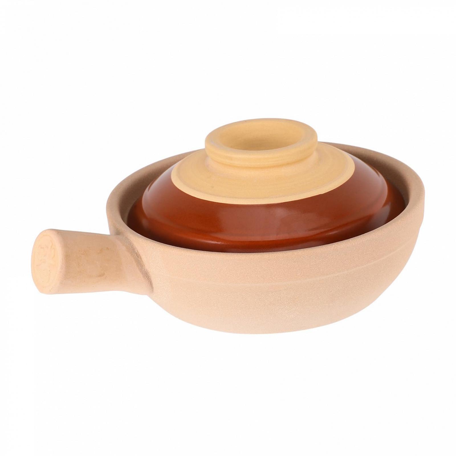 Ківш керамічний з кришкою та ручкою традиційний глиняний для рису, рагу та супів, фото №1