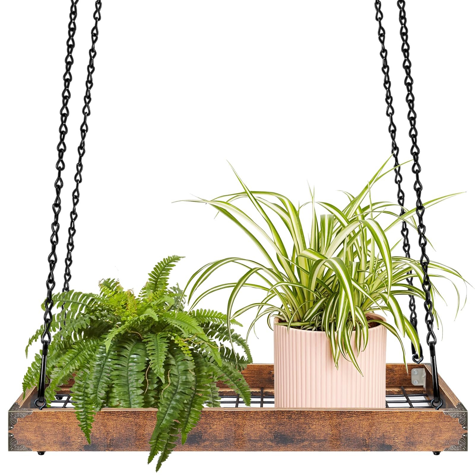 Підвісний кошик для рослин з ланцюгом 40х30 см для кімнатних та вуличних квітів МДФ/Метал, фото №1