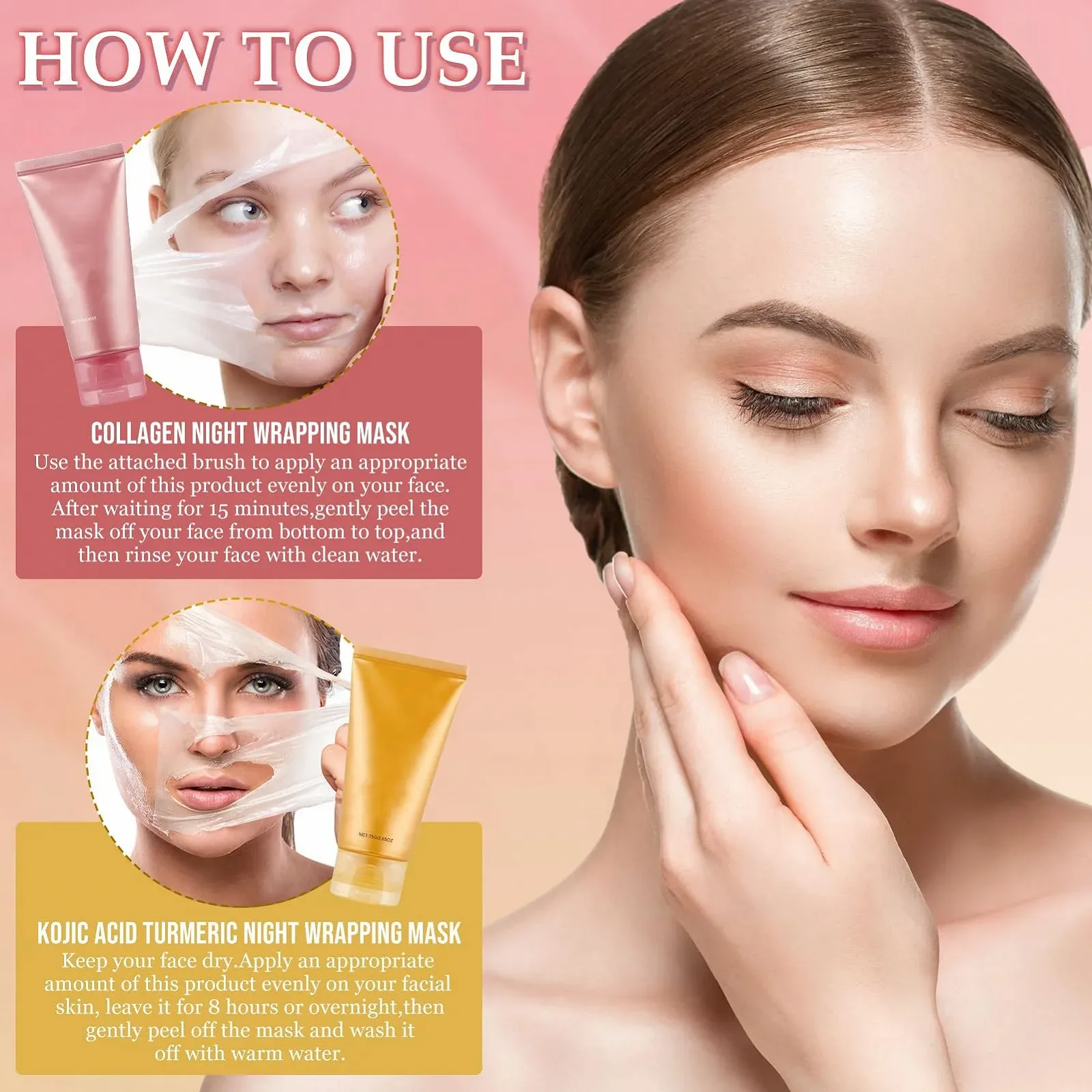 Маска Collagen + Маска з куркумою, глибоке зволоження, зменшує зморшки, з 2 пензликами, фото №4