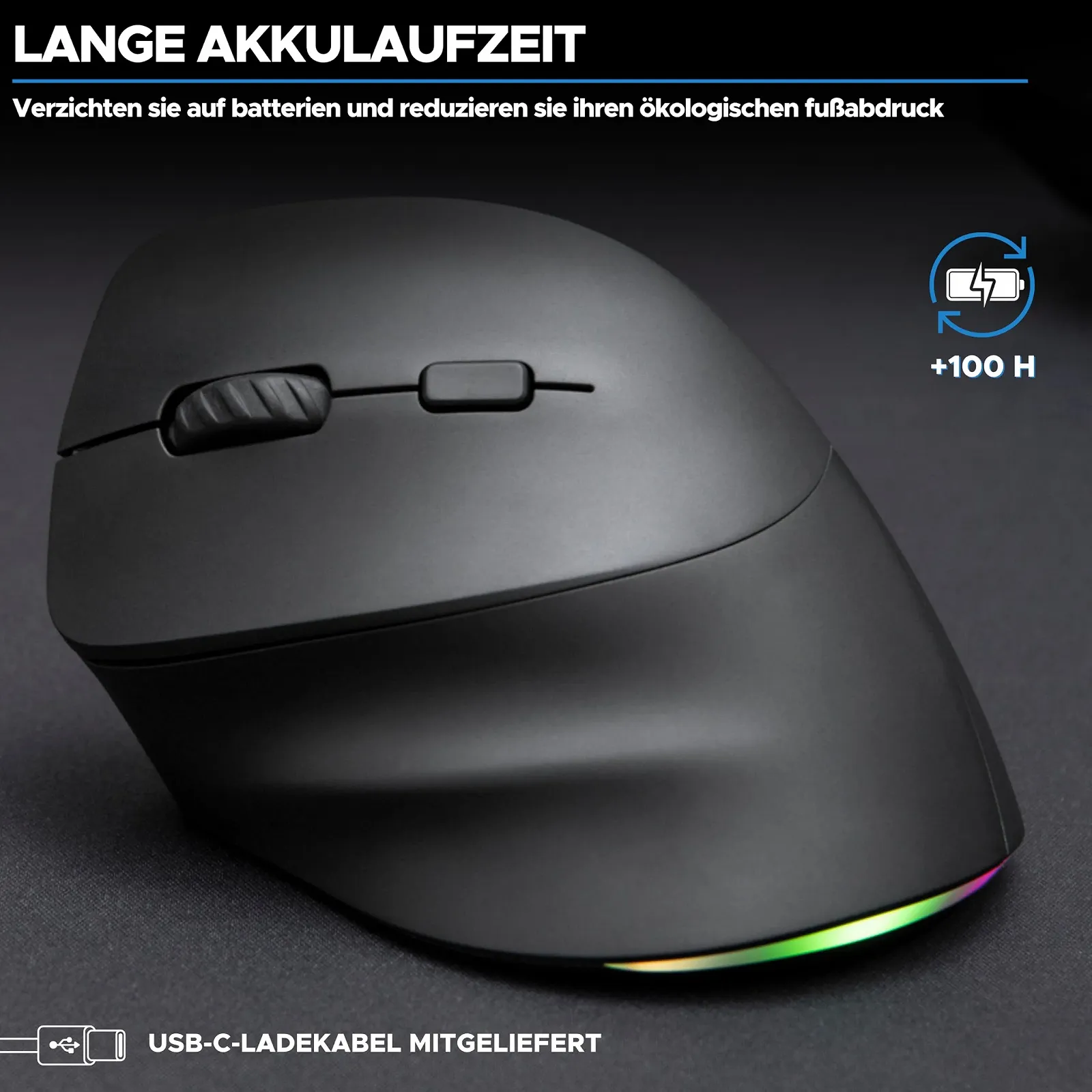 Мышь Bluestork Беспроводная вертикальная эргономичная 800-2400dpi 6 кнопок RGB Для левшей, фото №3 Мышь Bluestork Беспроводная вертикальная эргономичная 800-2400dpi 6 кнопок RGB Для левшей, фото №3