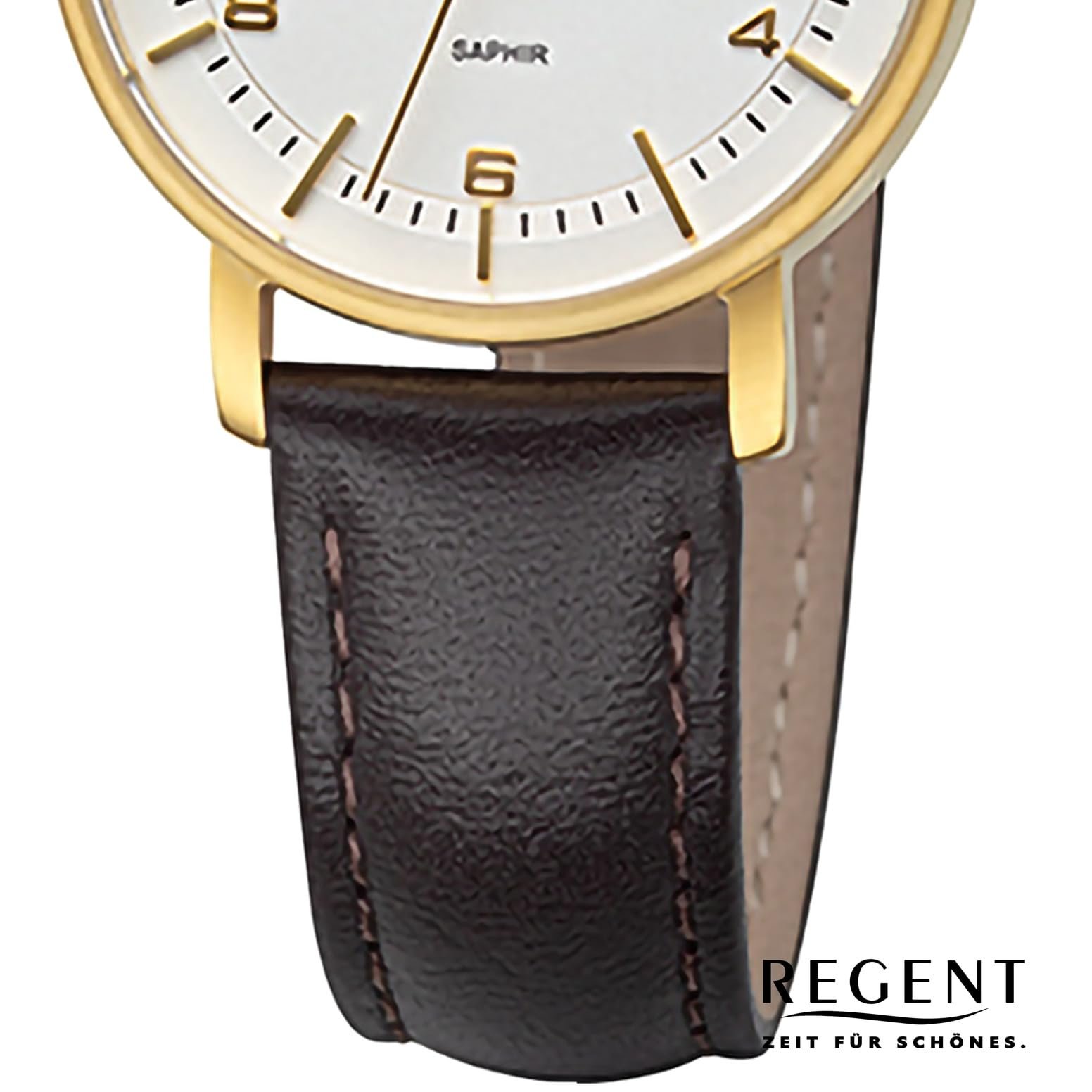 Аналоговые часы REGENT Женские URF1480 Кожаный ремешок Темно-коричневый, Золотой, Белый, фото №3
