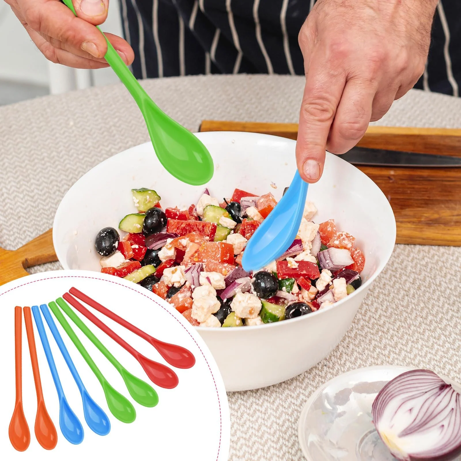 Набір з 16 яєчних ложок, пластикові довгі, фото №7