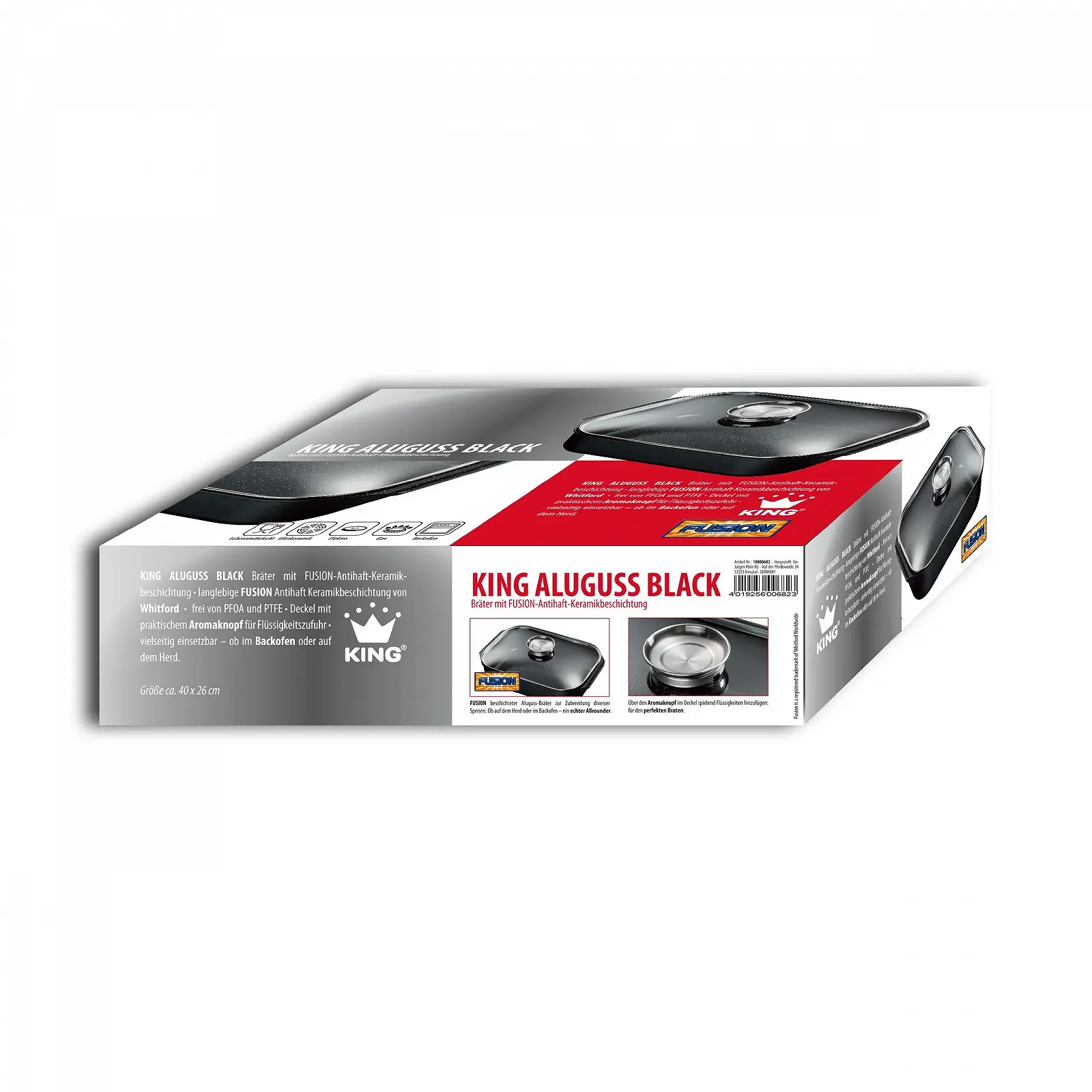 Жаровня King B6823S со стеклянной крышкой керамическое покрытие 40 x 26 см литой алюминий красный, фото №2