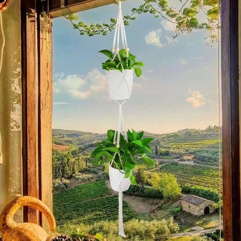 Підвісне кашпо Macramé Бавовняне Біле, фото №5 Підвісне кашпо Macramé Бавовняне Біле, фото №5