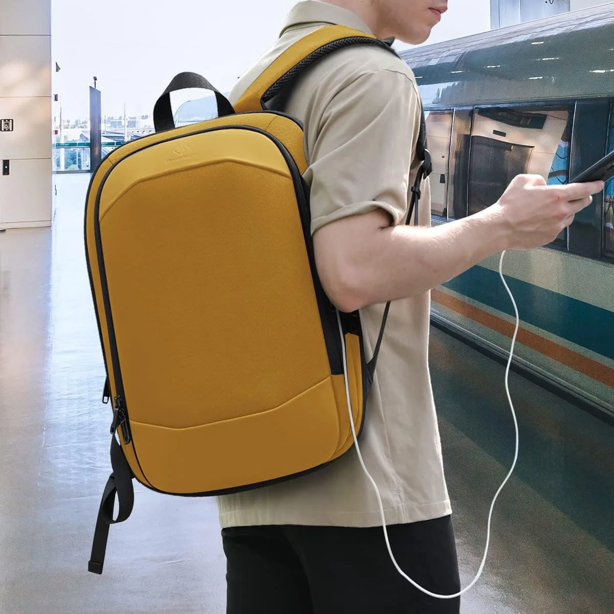Рюкзак для ноутбука Waterproof USB 17 дюймів Yellow L Business, фото №7