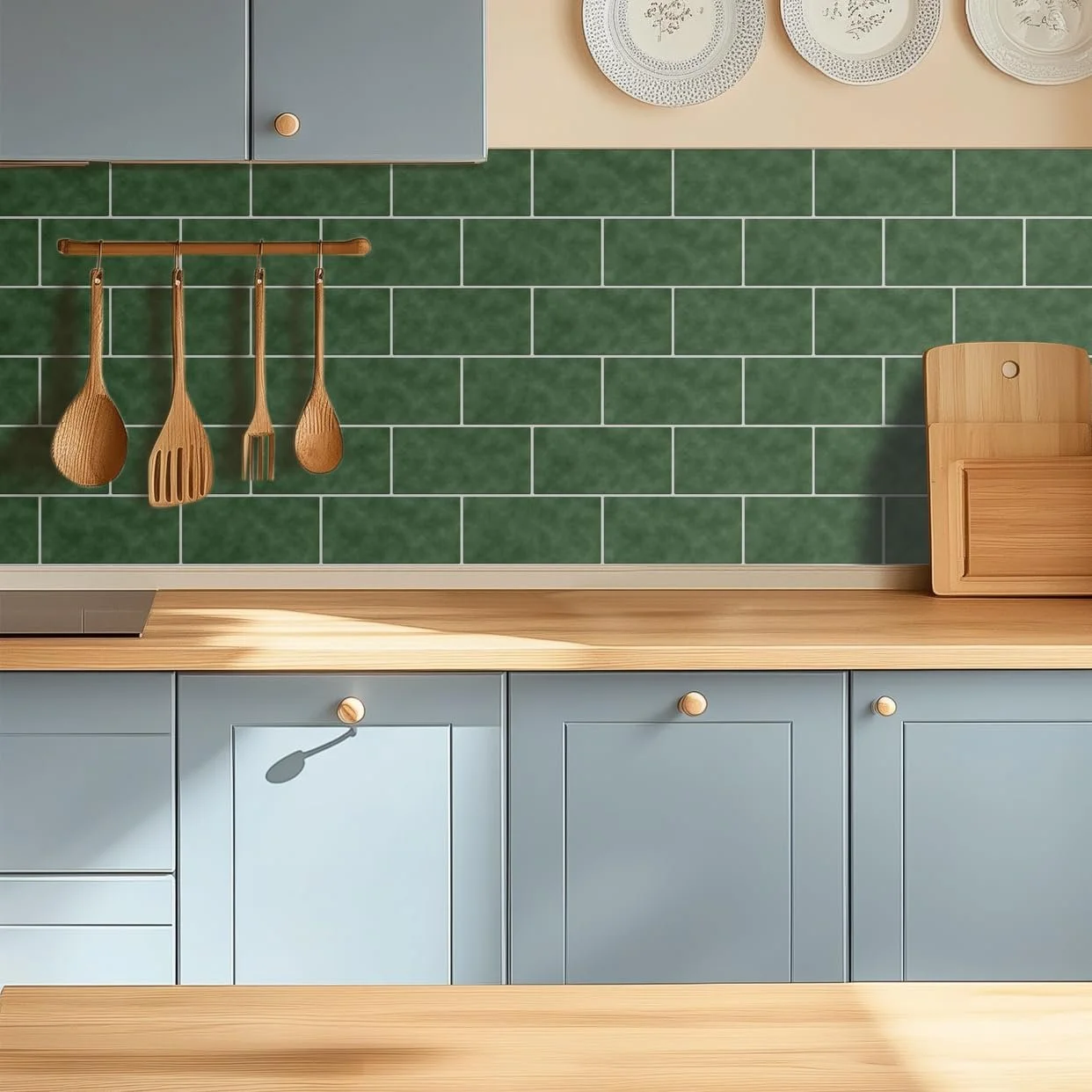 Наклейки на плитку Alwayspon вінілові темно-зелені 24 шт 30 см, фото №1