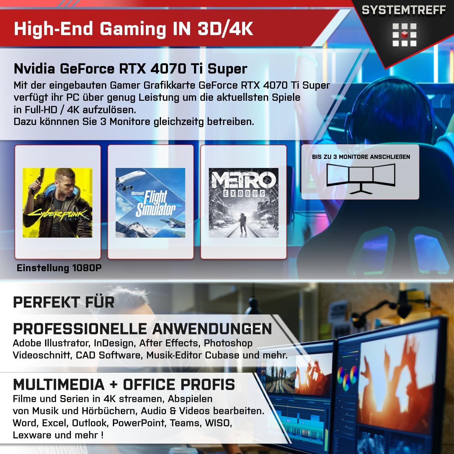 Настільний ПК SYSTEMTREFF Gaming Комплект ПК AMD Ryzen 7 7700X 8 x 5.4GHz Nvidia GeForce RTX 4070 Ti Super 16GB 1TB 32GB, фото №5 Настільний ПК SYSTEMTREFF Gaming Комплект ПК AMD Ryzen 7 7700X 8 x 5.4GHz Nvidia GeForce RTX 4070 Ti Super 16GB 1TB 32GB, фото №5