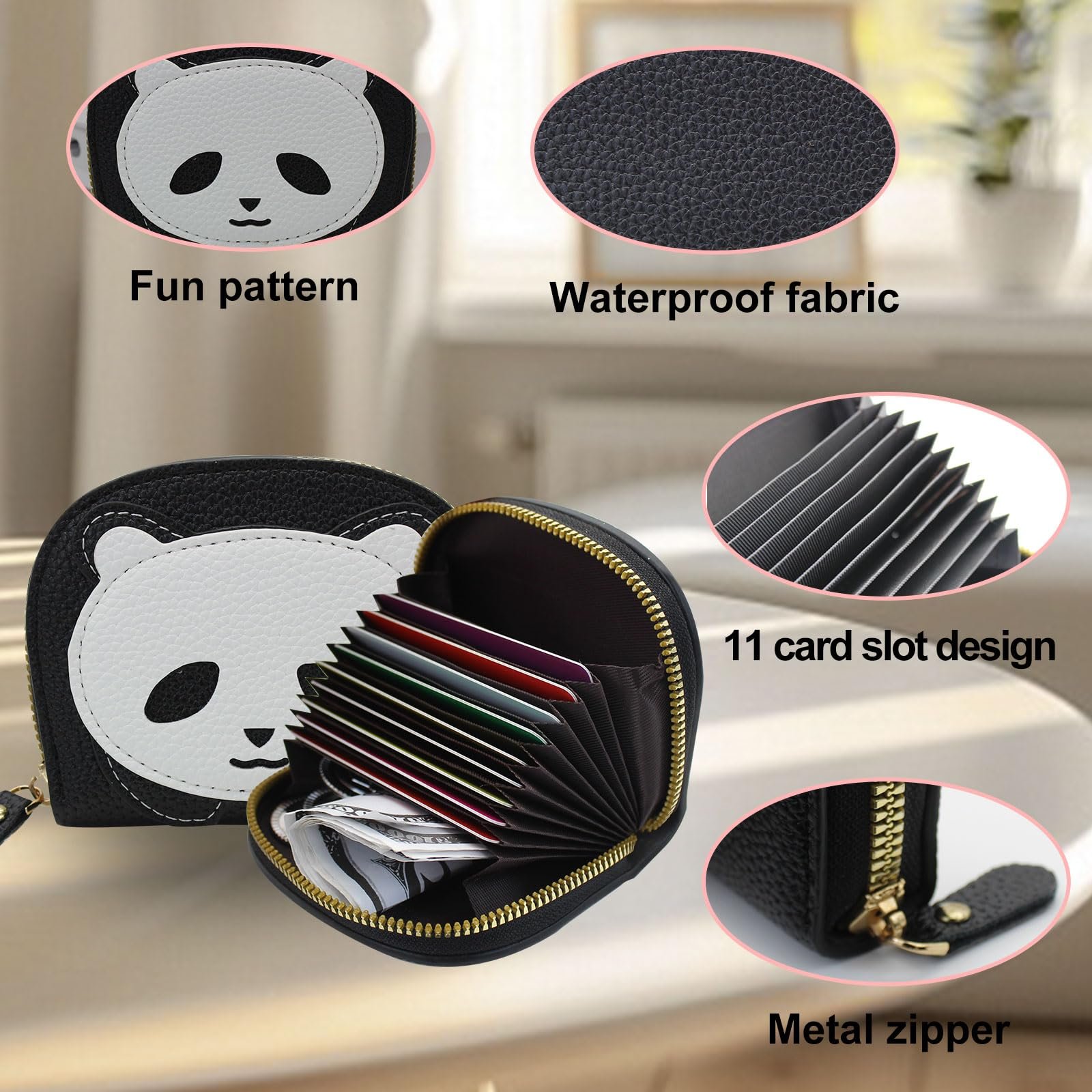 Кошелек AfitLulu Женский Картхолдер Аккордеон Маленький Кошелек PU Кожа Белый Panda, фото №3