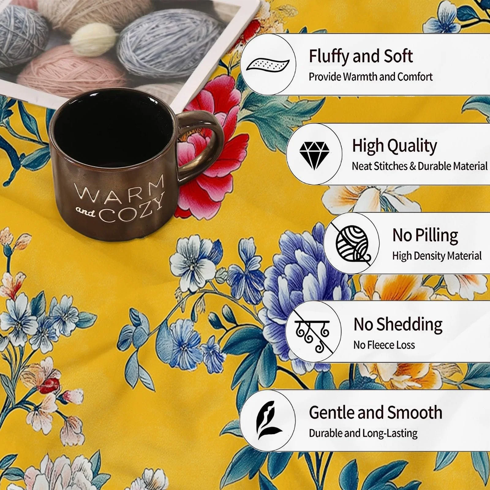 Фланелевое одеяло Желтое плюшевое фланелевое одеяло, теплое китайское традиционное элегантное цветочное одеяло с 3D-печатью - всесезонное детское постельное белье Фланелевые накидки 130 x 150 см, фото №6