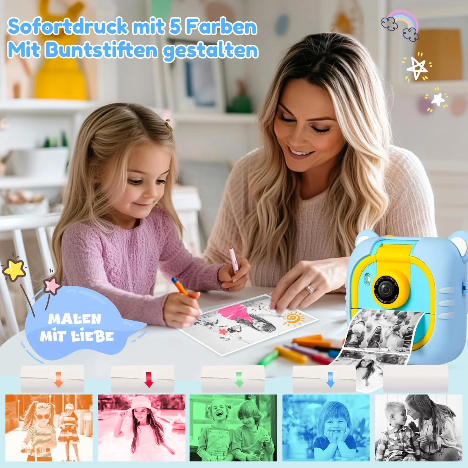 Камера мгновенной печати M2 2.4 дюйма 1080P 180° 32 GB 7 рулонов бумаги, фото №5