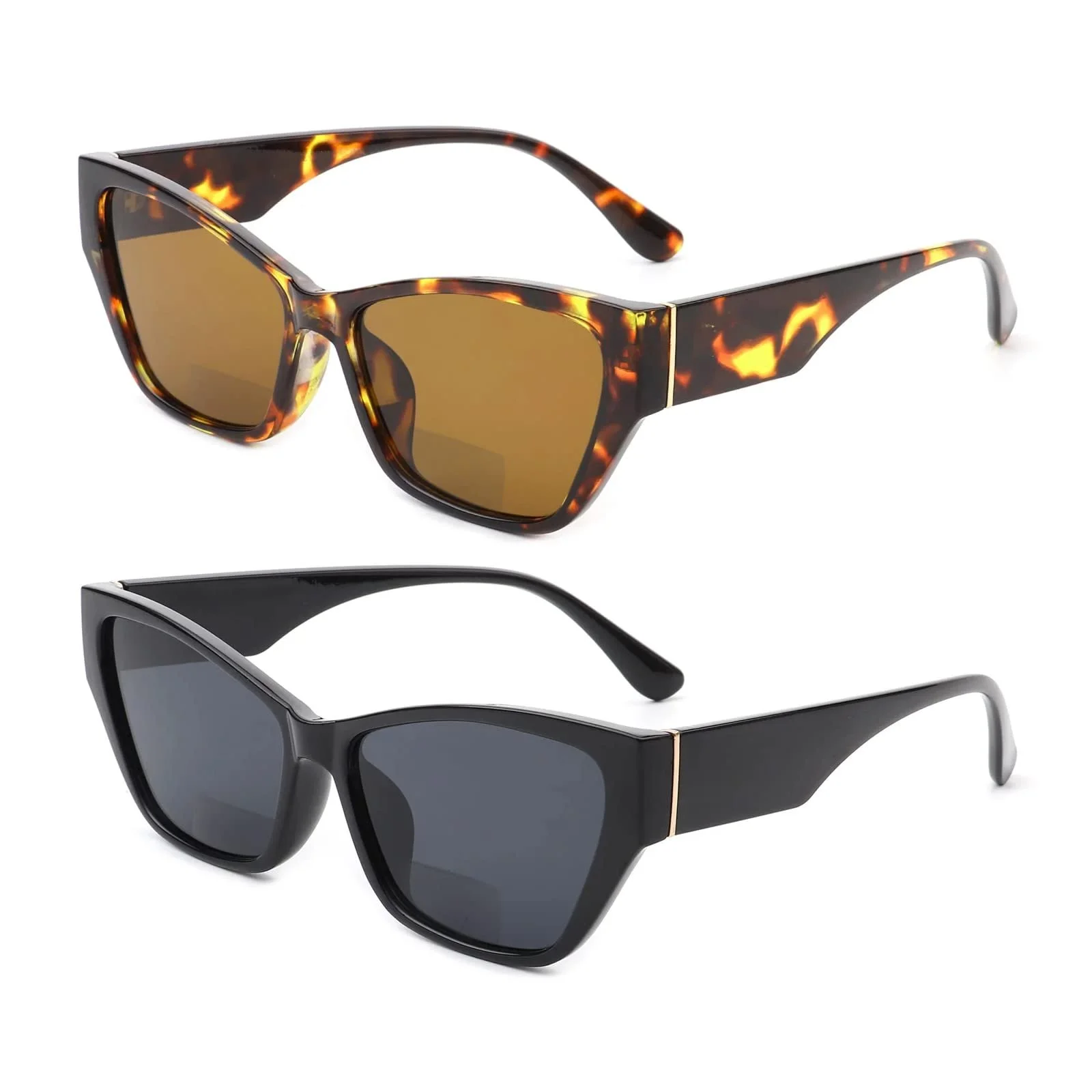 Сонцезахисні окуляри E & R Elegant Rabbit, 2 шт, біфокальні, для читання, оправа товста, котяче око, чорний і черепаховий, фото №1