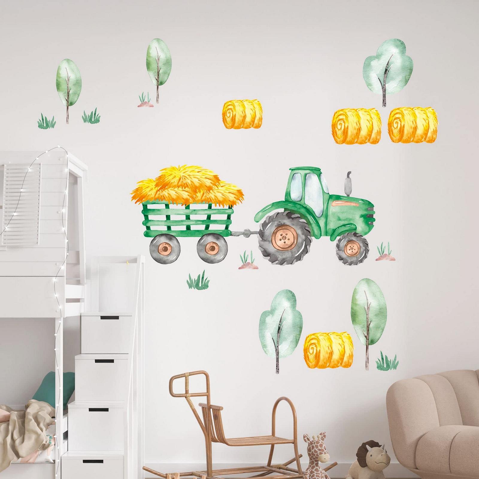 Наклейка на стіну GRAZDesign Трактор зелений з фермерськими деревами та соломою 100 x 57 см, фото №4