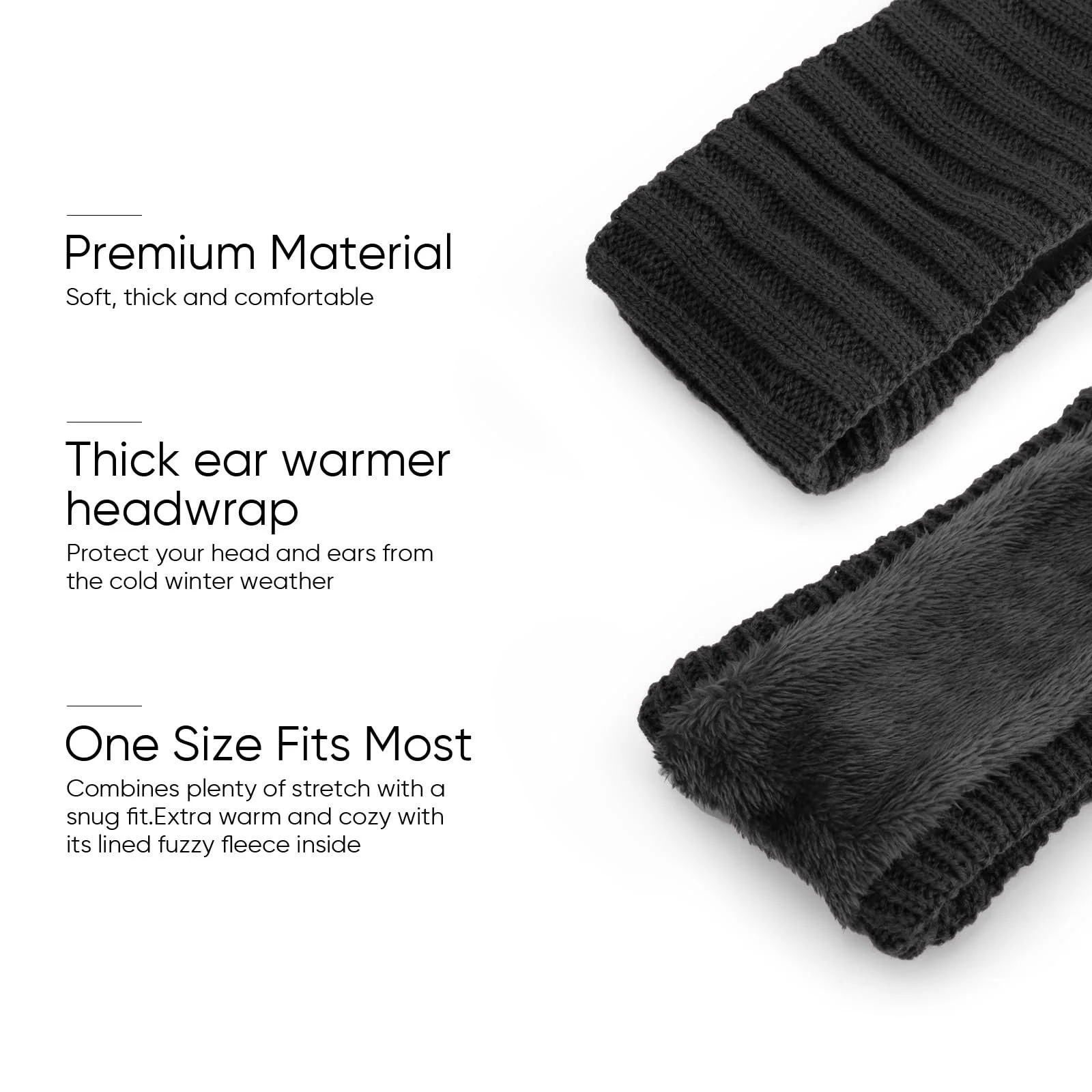 В'язана пов'язка на голову DRESHOW, зимова, з флісовою підкладкою, фото №2