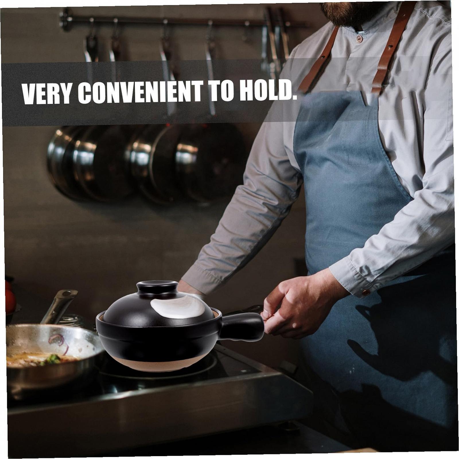 Керамическая кастрюля для тушения TOYANDONA традиционная маленькая с ручкой термостойкая для рагу и супов, фото №6