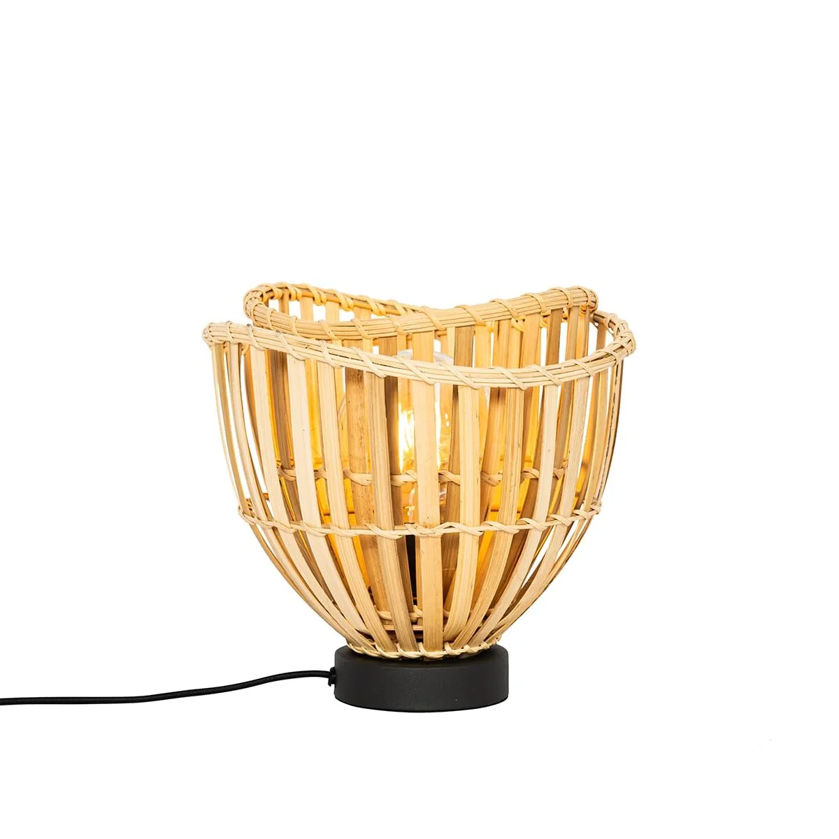 Настільна лампа Qazqa Pua бамбукова кругла E27 чорна з натуральним, фото №7