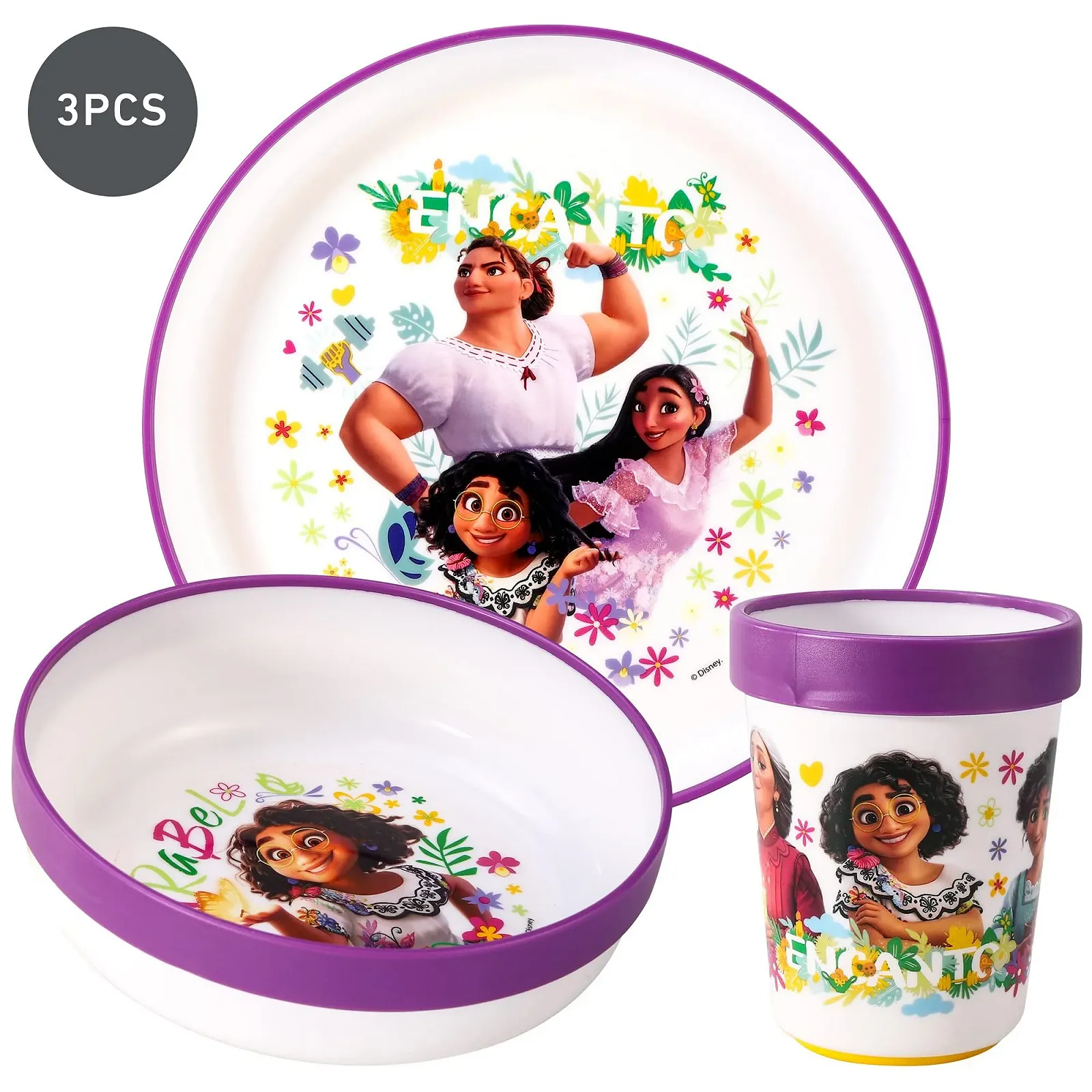 Детский набор посуды из трех предметов многоразового использования Encanto, премиум качества: тарелка, миска и чашка, без BPA, фото №6