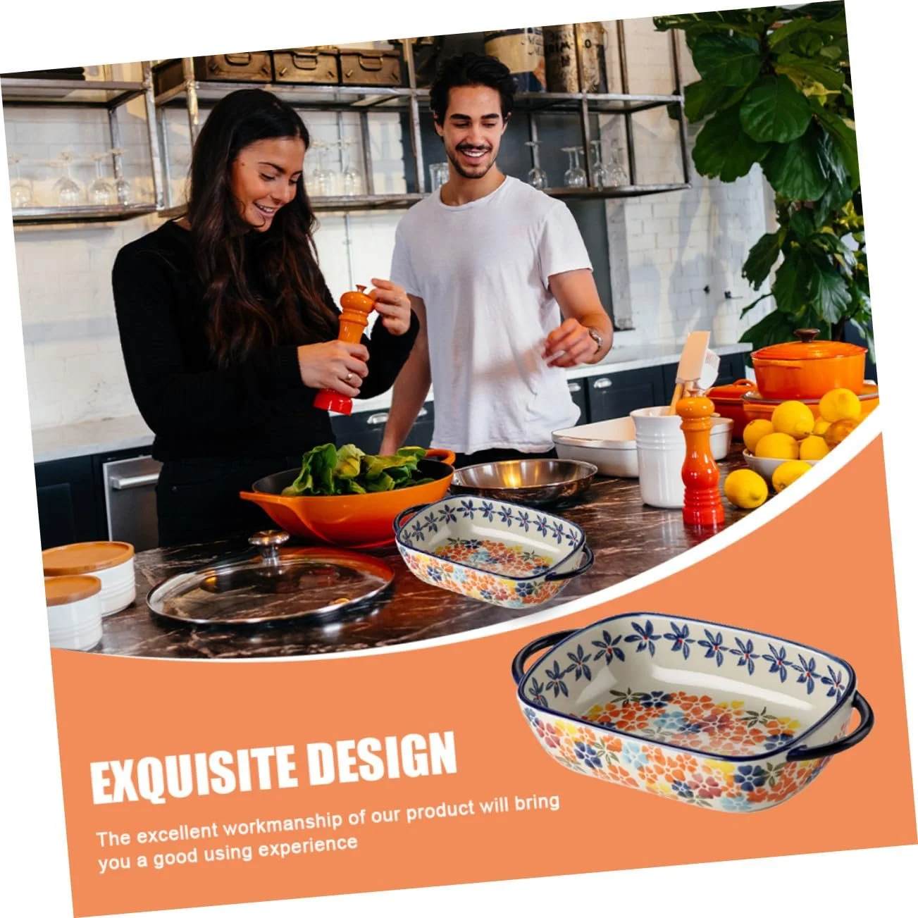 Форма для запекания керамическая прямоугольная с двойными ручками термостойкая для духовки и микроволновой печи, фото №3 Форма для запекания керамическая прямоугольная с двойными ручками термостойкая для духовки и микроволновой печи, фото №3