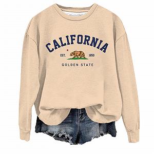 Женский Свитшот Los Angeles California Letter Print Graphic Backwoods Однотонный Круглый вырез Свободный крой Винтаж - Фото 1
