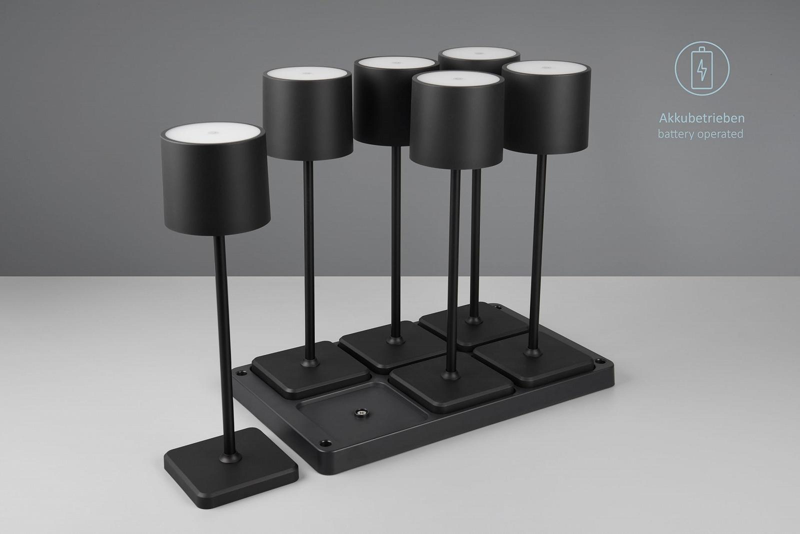 Набір з 6 настільних ламп Fernando LED акумуляторні сенсорні димовані IP54 13 x 38 см Plastic 1 W Чорний матовий, фото №6