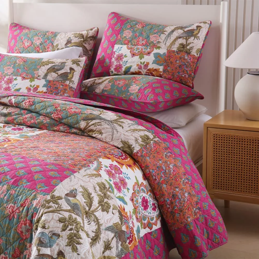 Покрывало VISIMISI 240 x 260 см, комплект постельного белья 250 x 270 см, хлопковое одеяло с 2 наволочками, лоскутный стиль с цветочным узором, цветное покрывало в стиле пейсли, стеганое для двуспальной кровати, фото №5