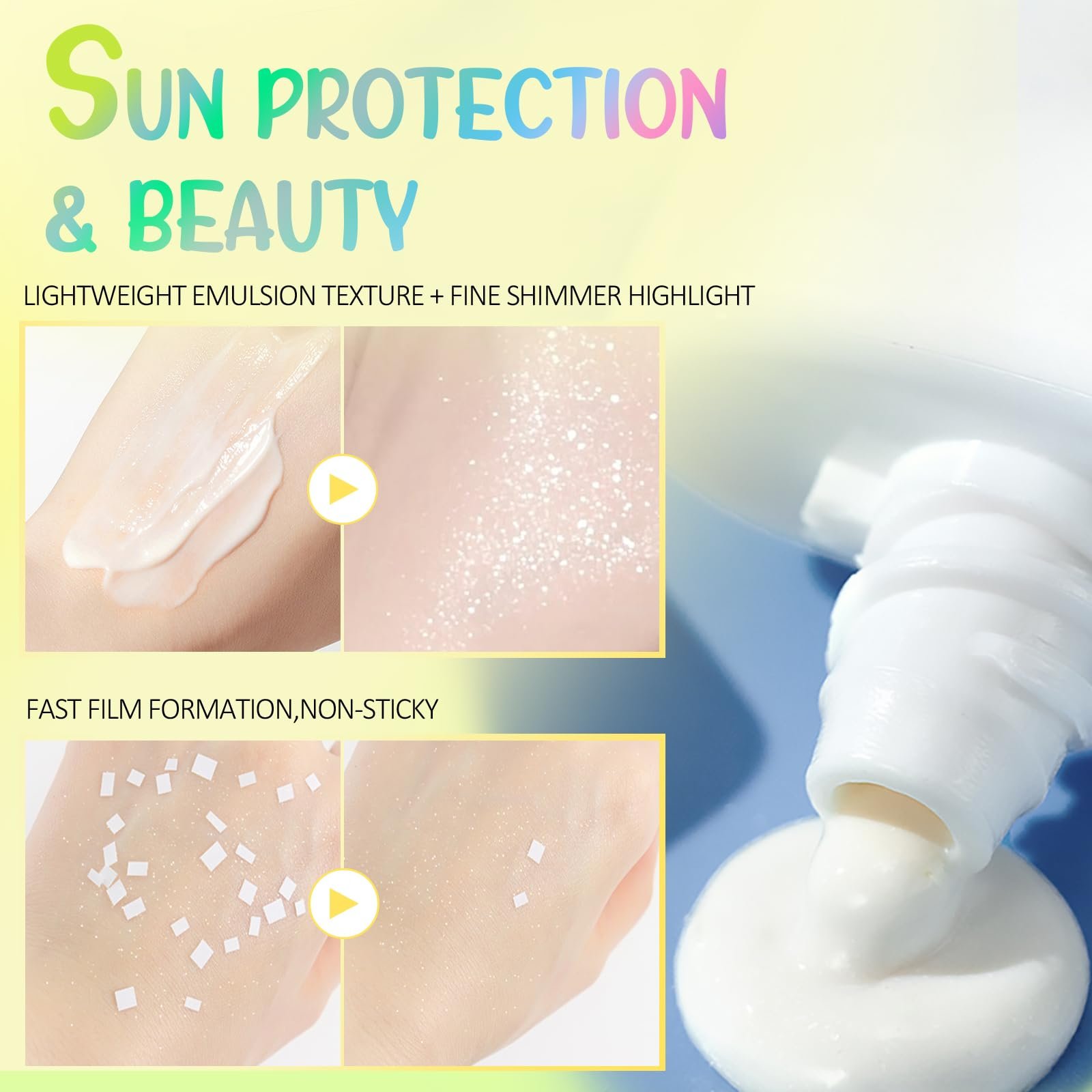 Солнцезащитный крем Prreal SPF 30 с блестками, перламутровый, осветляющий, мерцающий, увлажняющий, освежающий, сияющий, легкий, дышащий, не раздражающий кожу, фото №4
