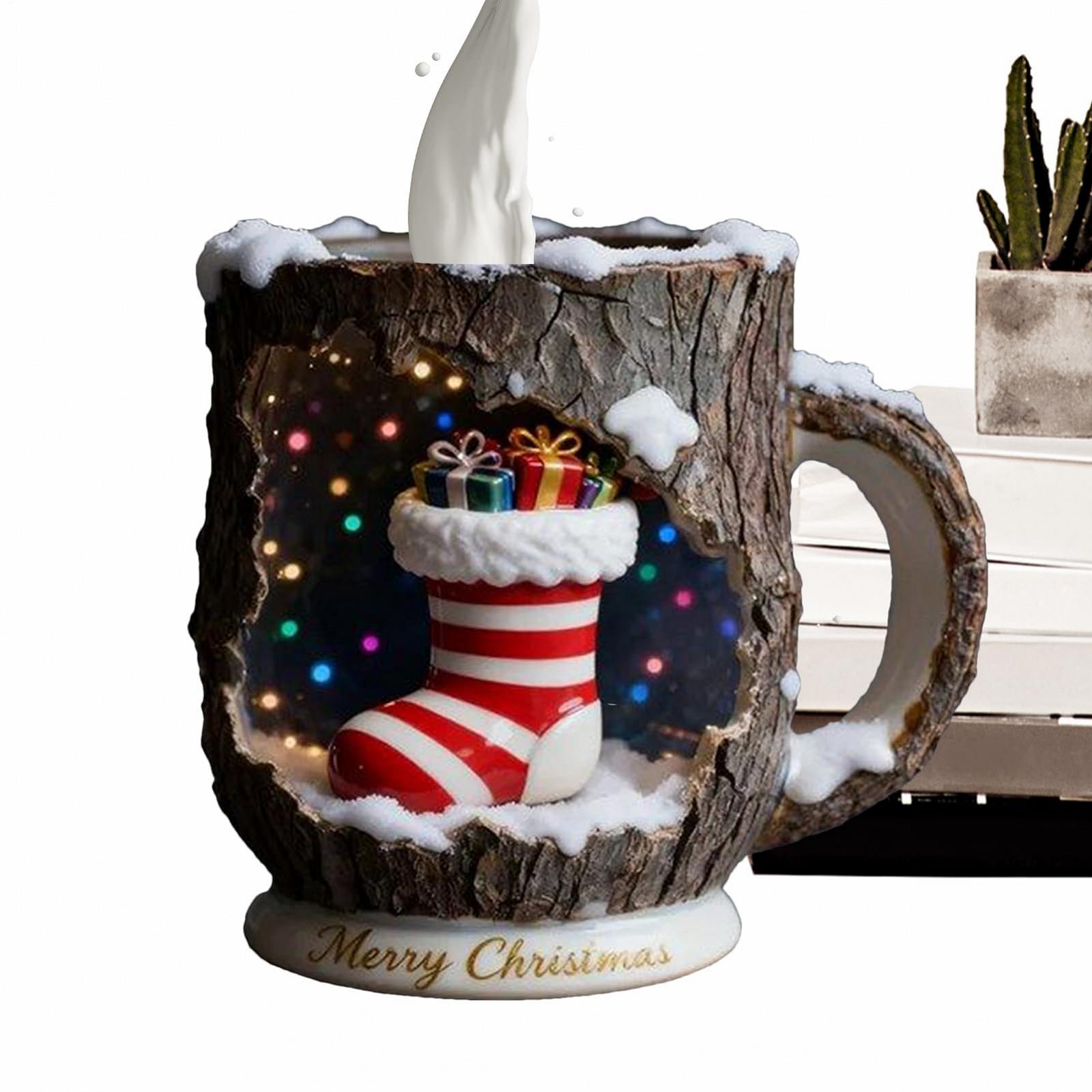 Рождественская Кофейная Кружка с Текстурой Трещины Коры, Праздничная Чашка для Напитков, Чайная Чашка с Дизайном Санты и Текстурой Трещины Коры, фото №7