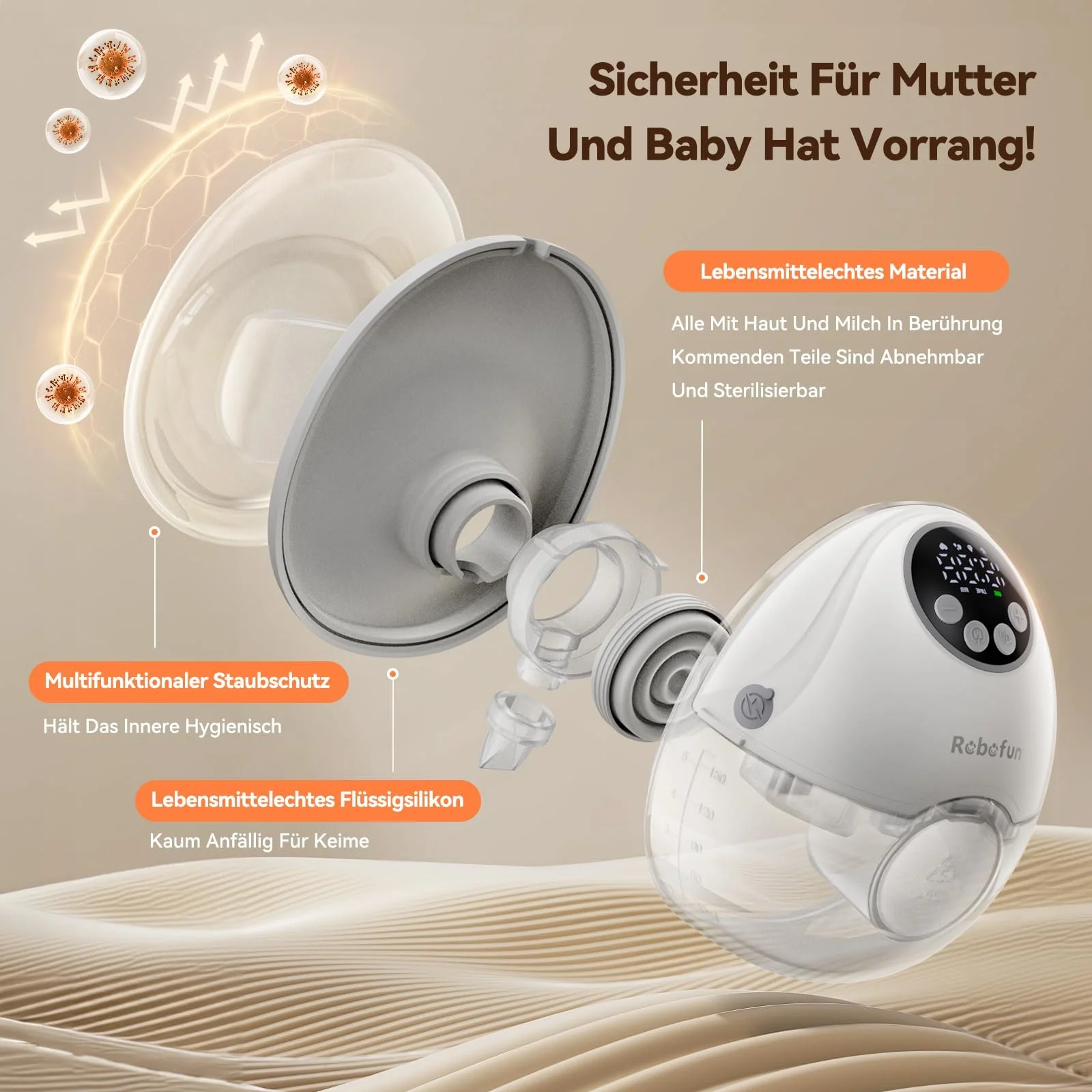 Молокоотсос Robofun электрический, свободные руки, двойной, 4 режима, 12 уровней всасывания, функция защиты от переполнения, с коробкой для хранения, 2 шт., фото №8 Молокоотсос Robofun электрический, свободные руки, двойной, 4 режима, 12 уровней всасывания, функция защиты от переполнения, с коробкой для хранения, 2 шт., фото №8