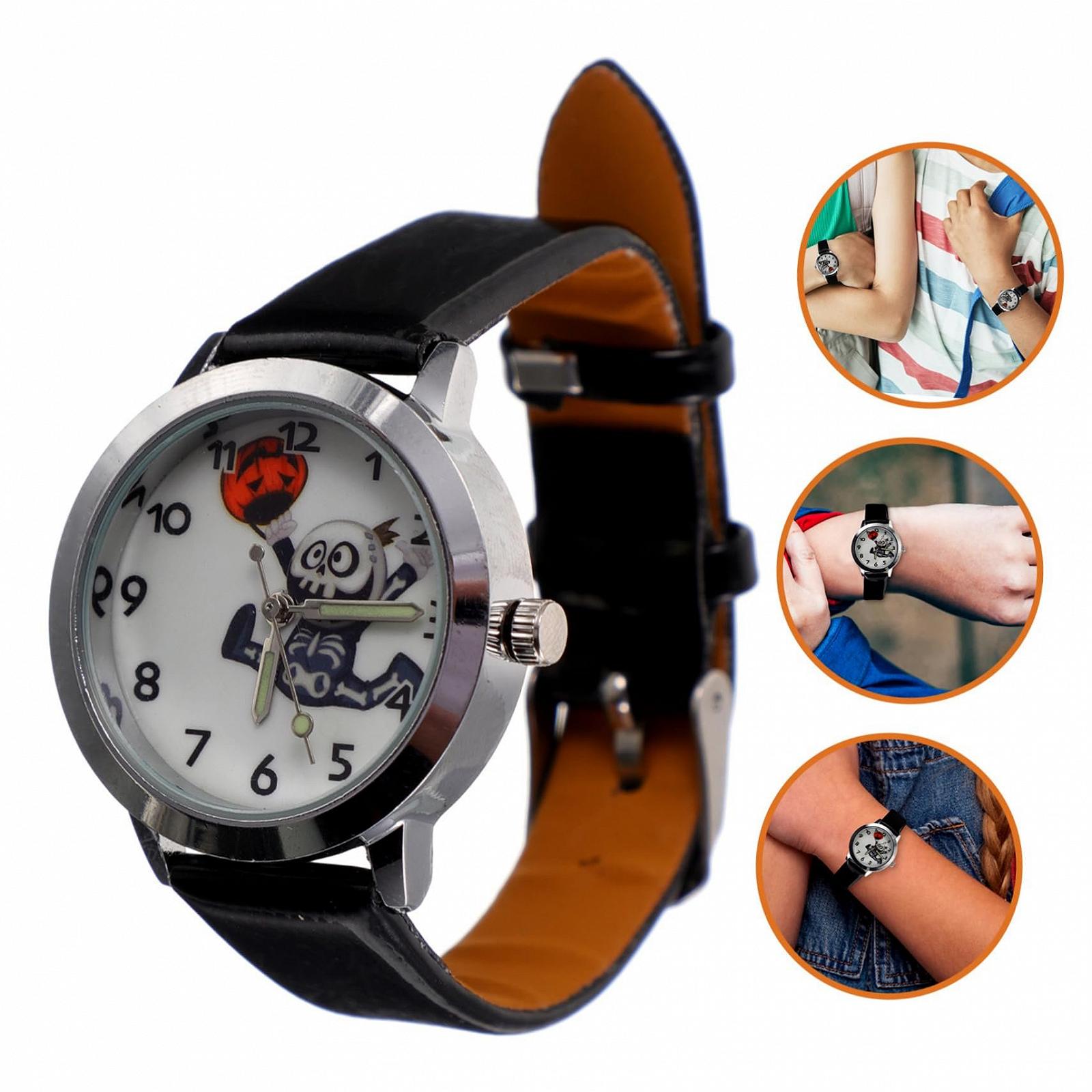 Часы LIFKOME на Хэллоуин, узор скелета, для мальчиков, девочек и взрослых, искусственная кожа, цинковый сплав, без драгоценных камней, фото №7