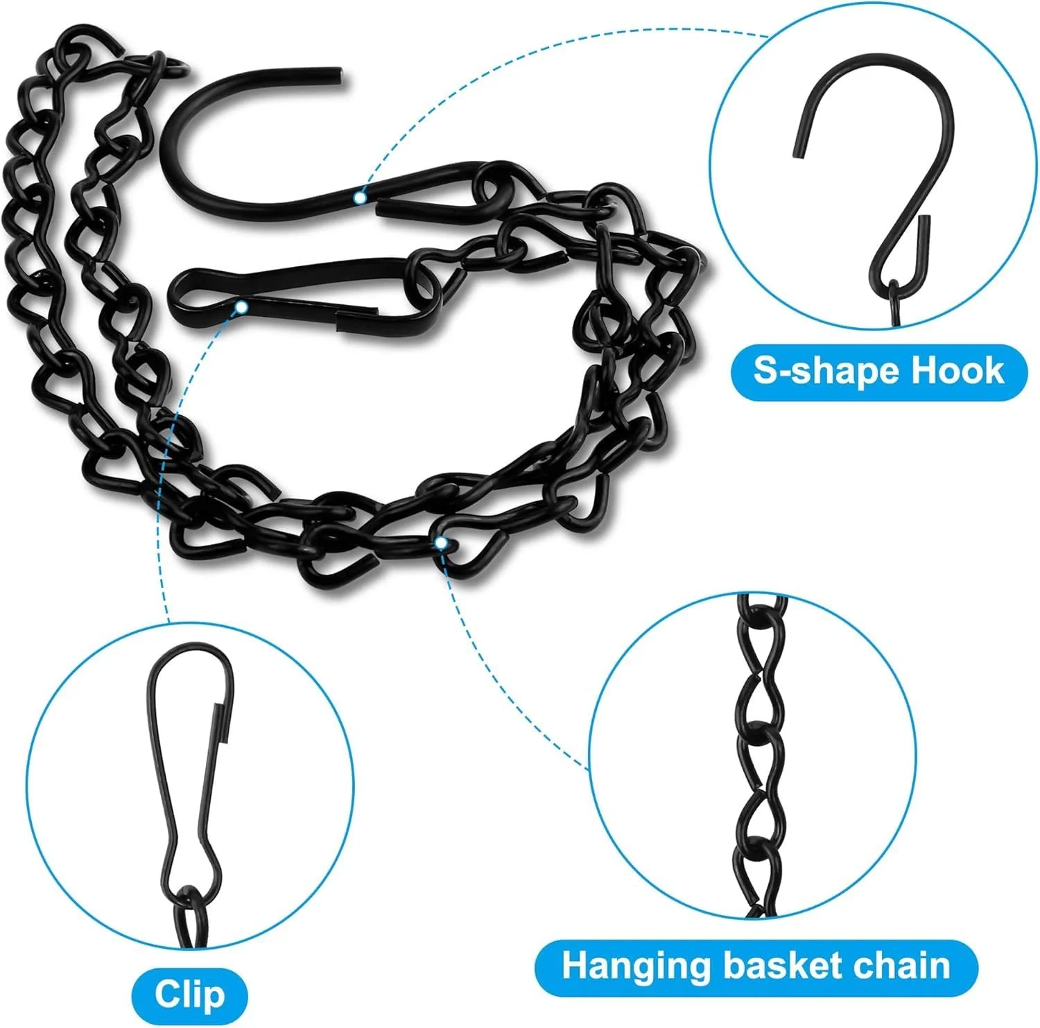 Ланцюги для підвісних кошиків 50 см 4 шт. метал Чорний, фото №3 Ланцюги для підвісних кошиків 50 см 4 шт. метал Чорний, фото №3
