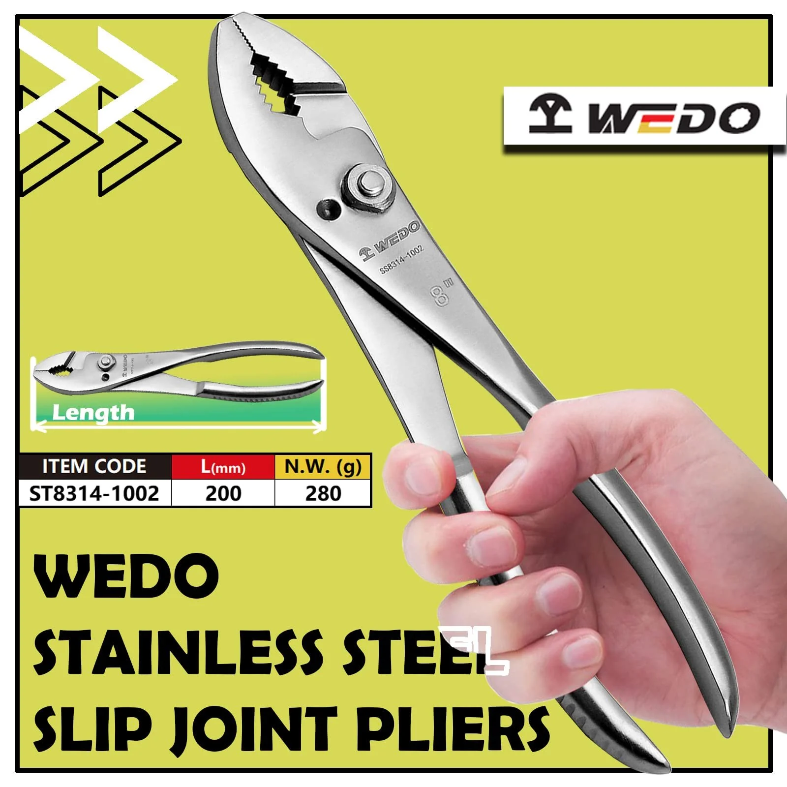 Плоскогубцы с регулируемым шарниром WEDO, нержавеющая сталь, 200 мм, фото №2