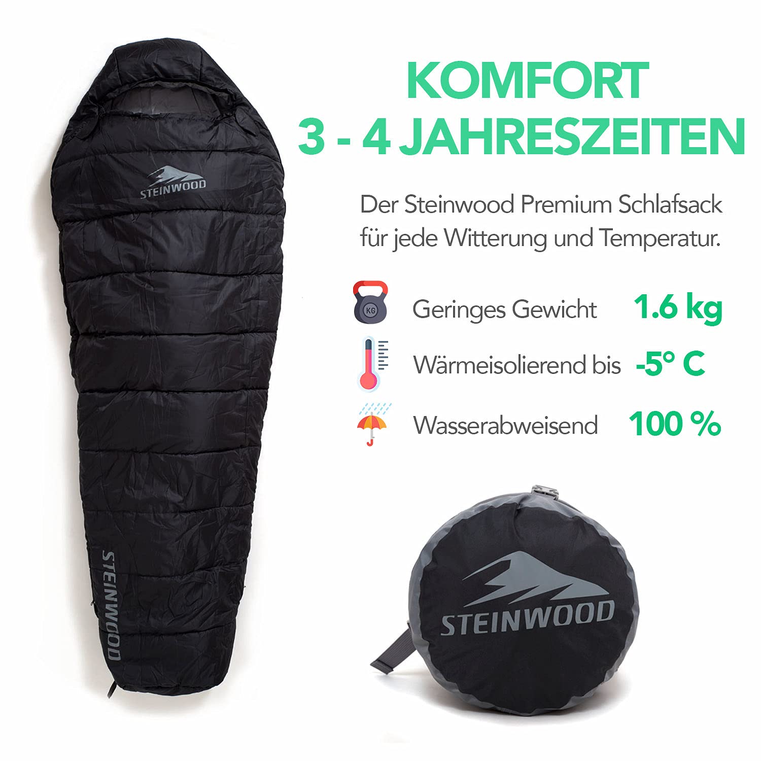 Спальний мішок Steinwood Premium можна поєднати, екстра широкий 3-4 сезони 210 см, фото №6